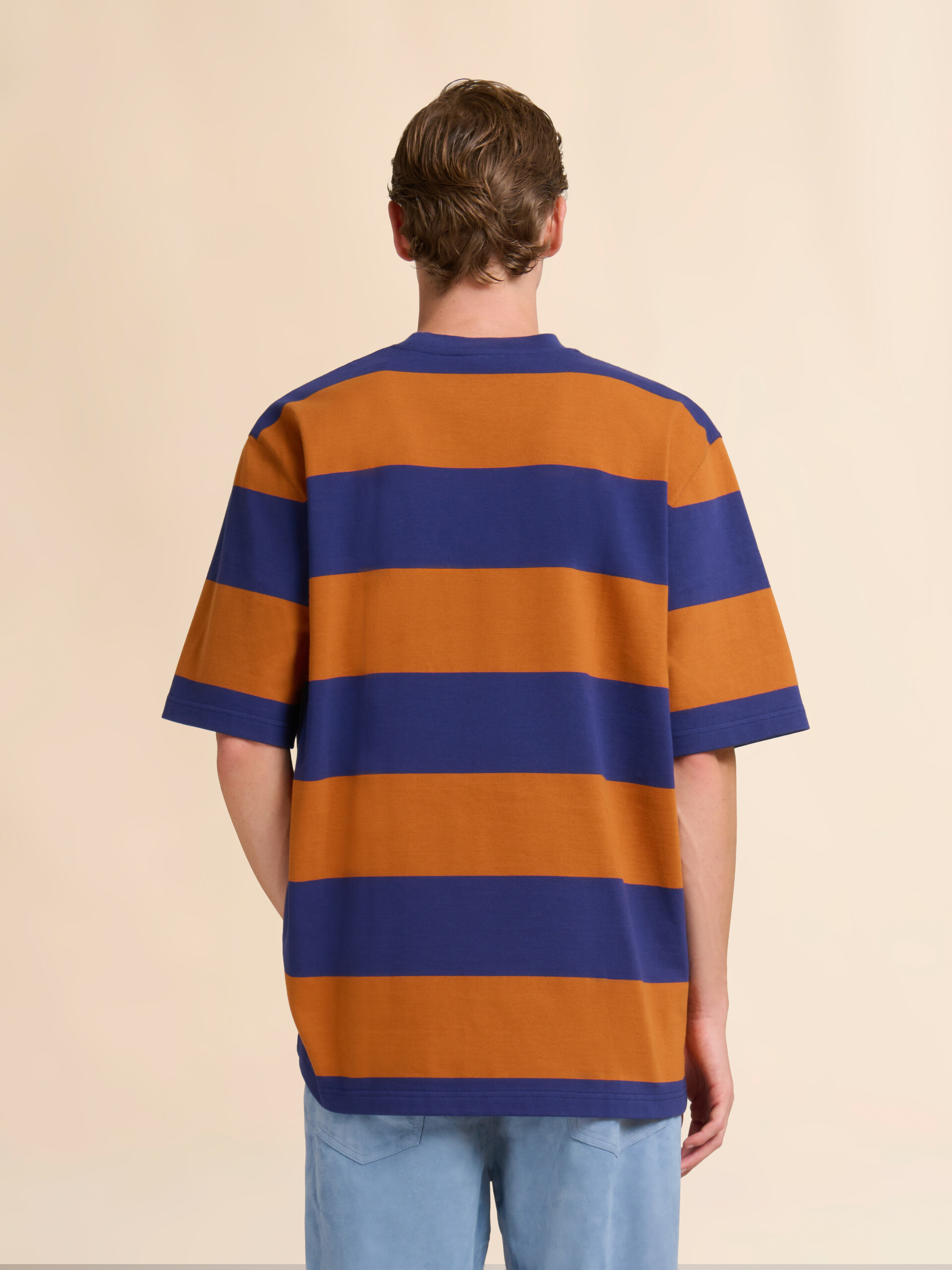 Deep blue and orange maxi-stripe cotton T-shirt - Shirts - Image 3