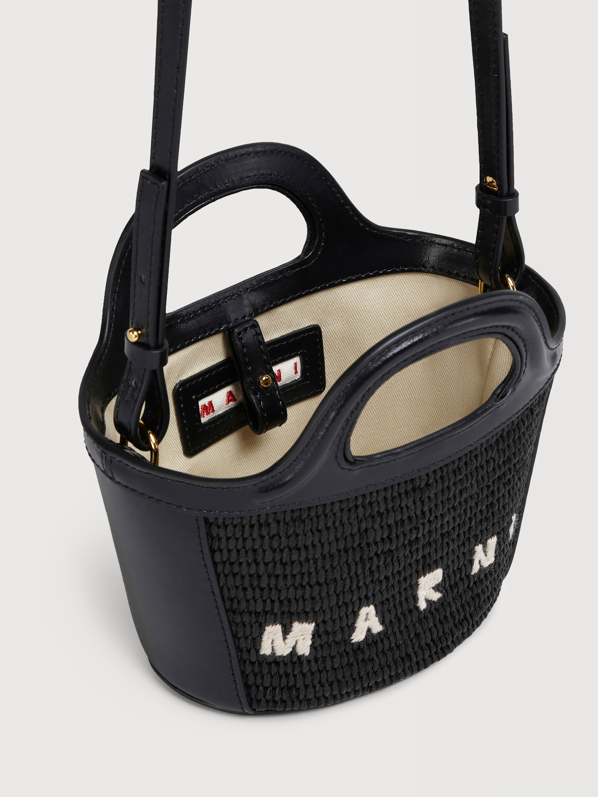Tropicalia Micro Bag in brown leather and raffia-effect fabric - Handbags - Image 3