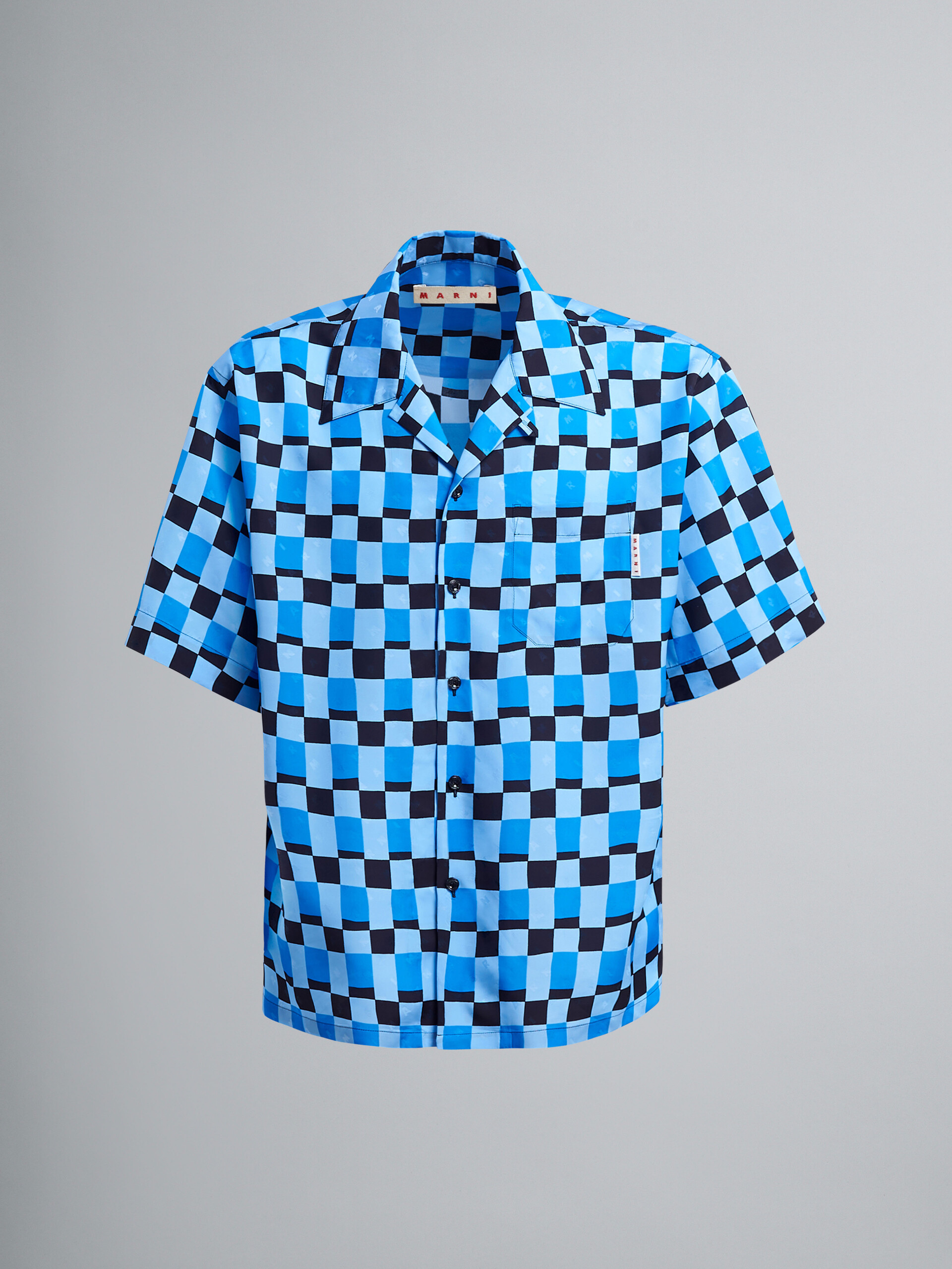 Iconic Damier print viscose jacquard bowling shirt