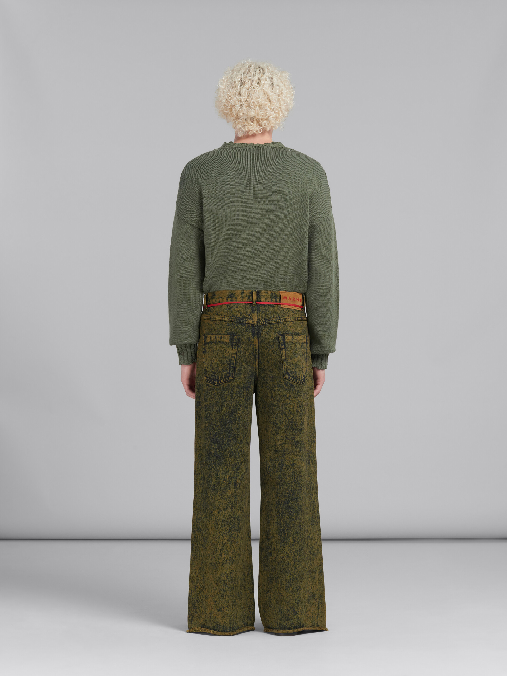 Green marble-dyed denim flared jeans - Pants - Image 3