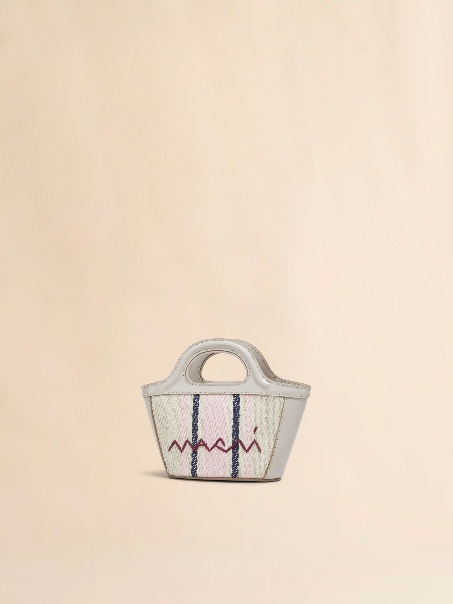Tropicalia Micro Bag in brown leather and raffia-effect fabric - Handbags - Image 4