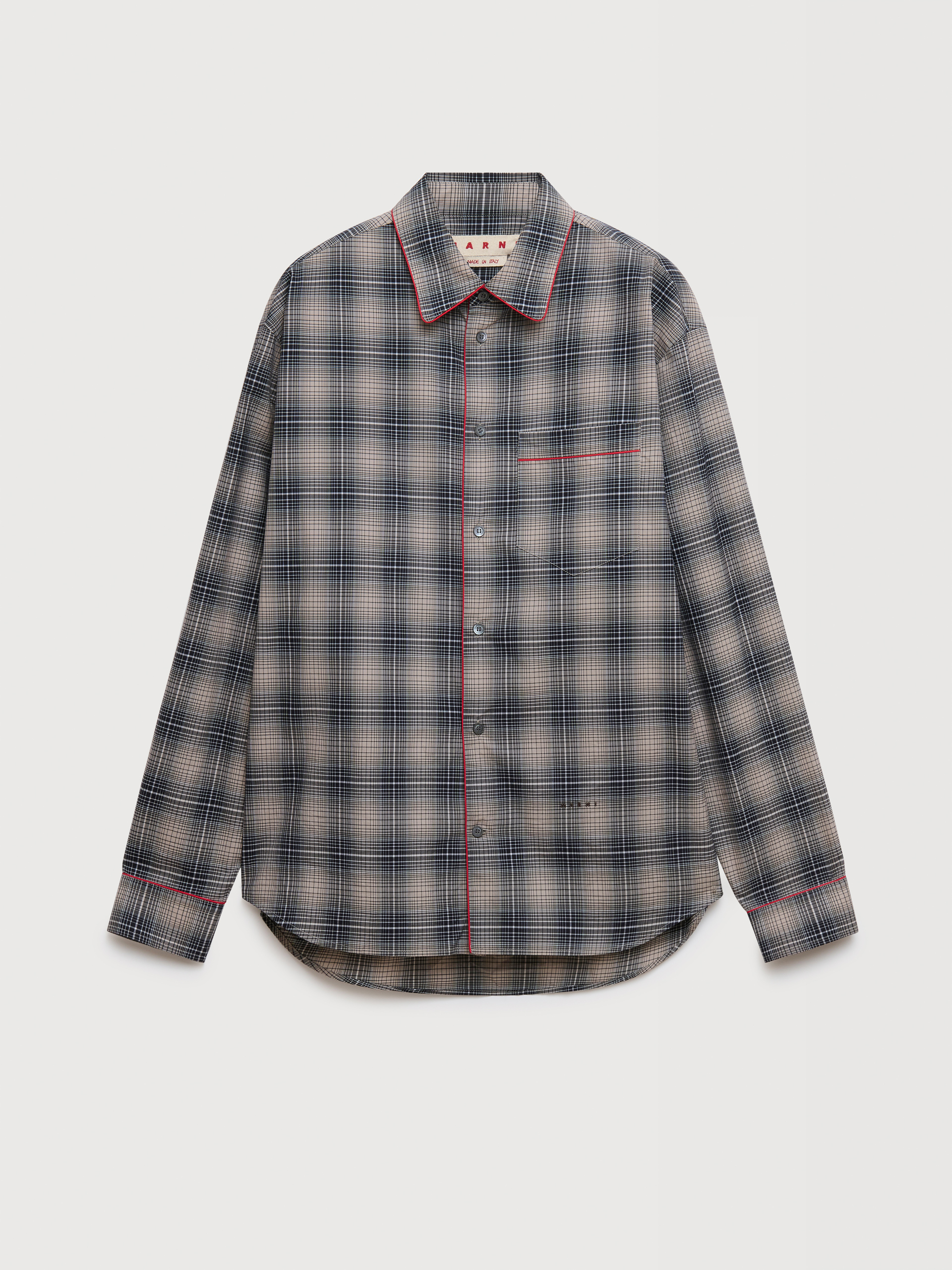 Beige e light brown checked poplin shirt with contrast piping - Shirts - Image 1