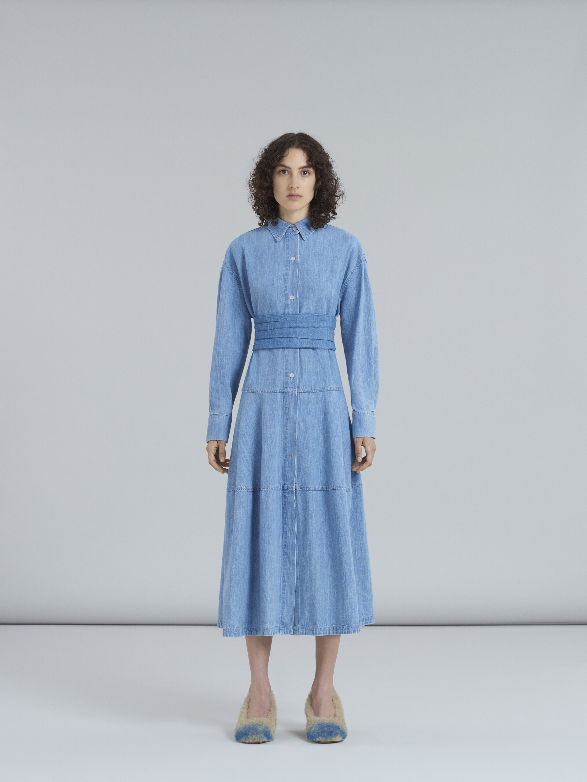Chambray denim chemisier dress with removable smock stitch belt - Dresses - Image 2