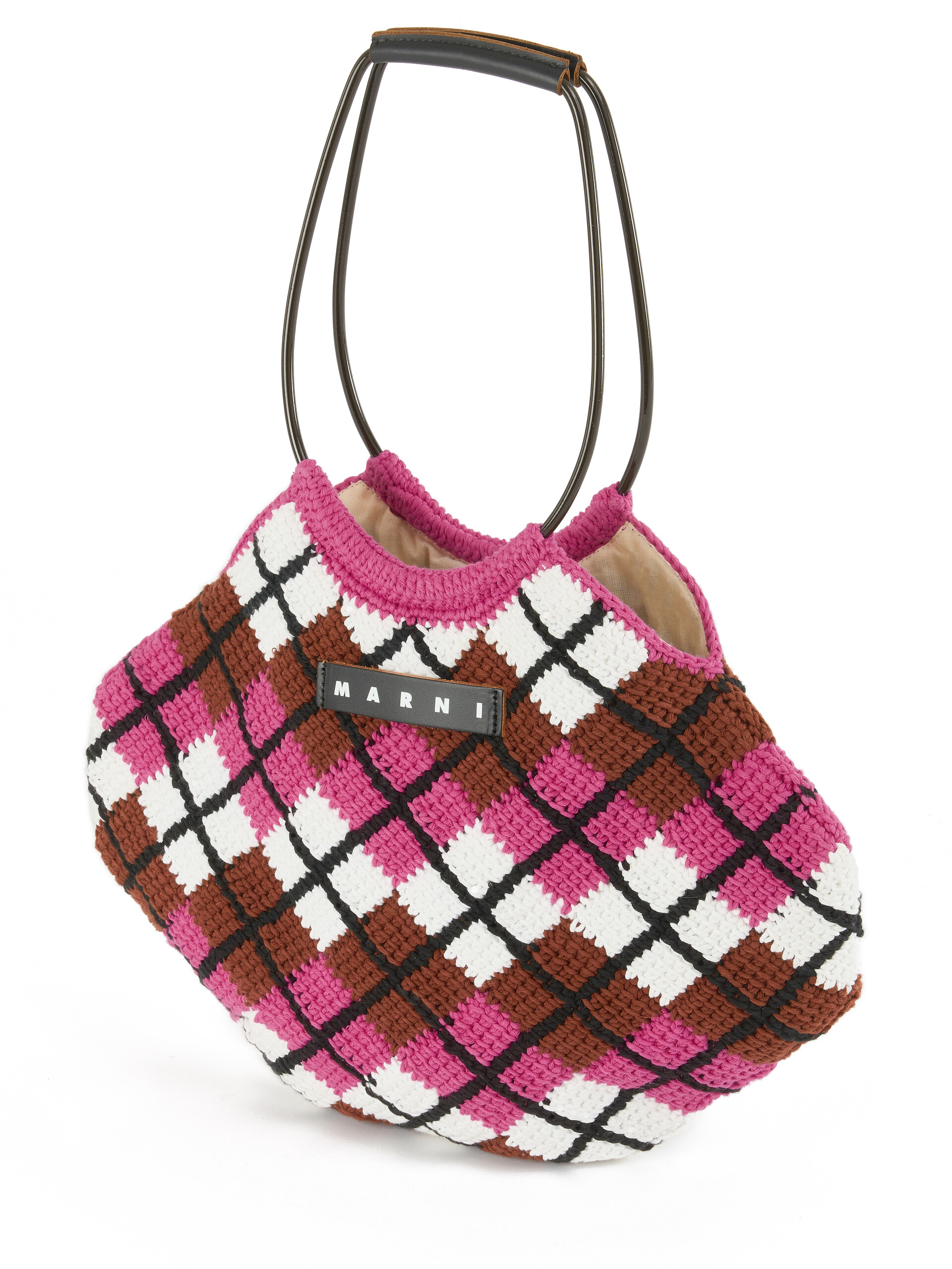 Borsa a mano MARNI MARKET in maglia a rombi rosa - Borse shopping - Image 4