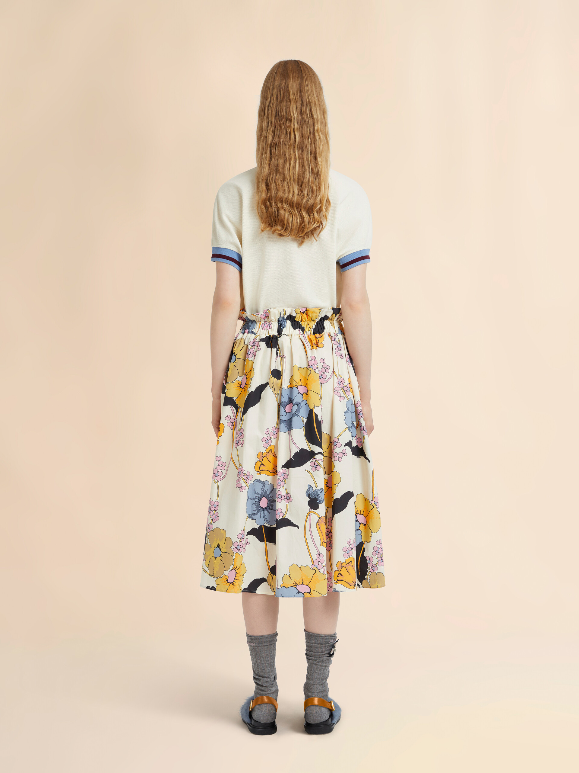 Blue poplin elasticated midi skirt with Melodia print - Skirts - Image 3