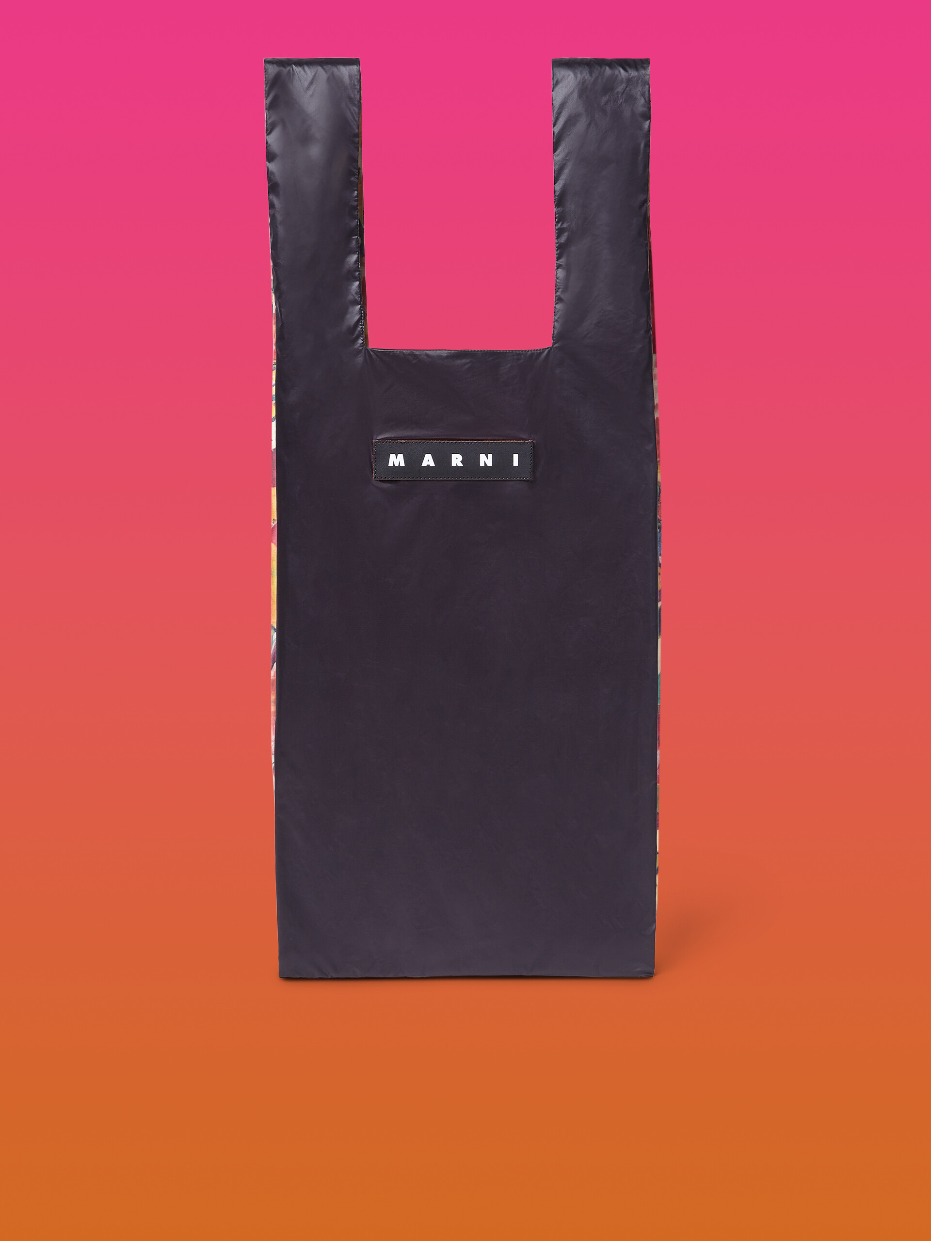 MARNI MARKET black shopping bag with floral print