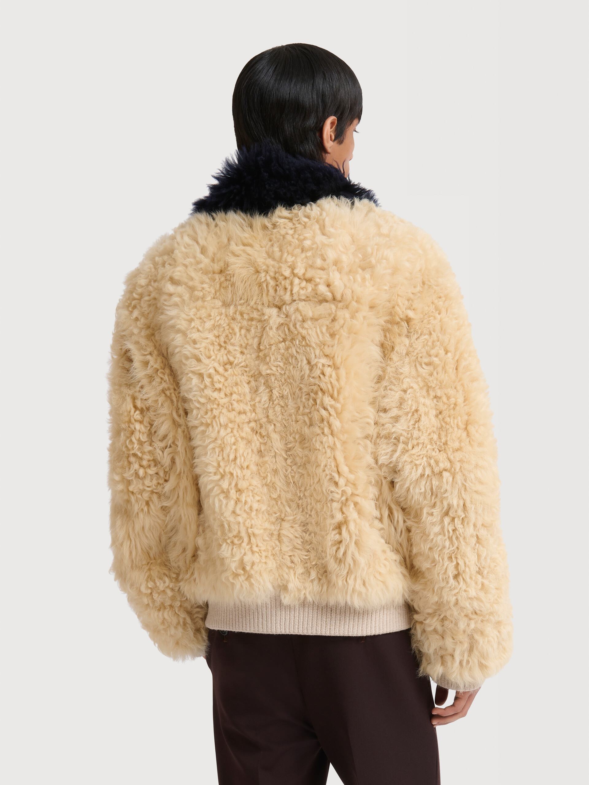 Cream shearling jacket with colour-block details - Jackets - Image 4