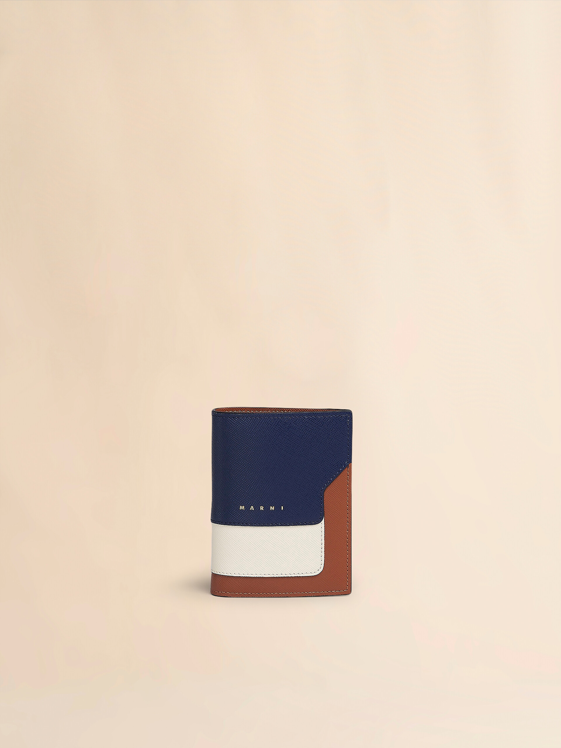 Blue white and brown saffiano leather bi-fold wallet - Wallets - Image 1