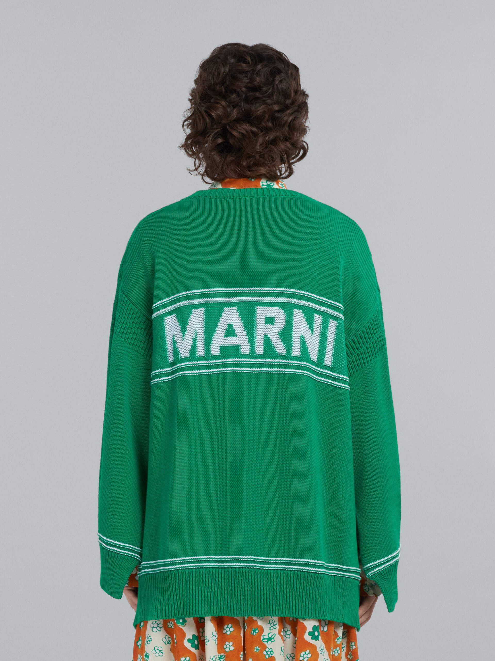 Green cotton cardigan with logo - Pullovers - Image 3