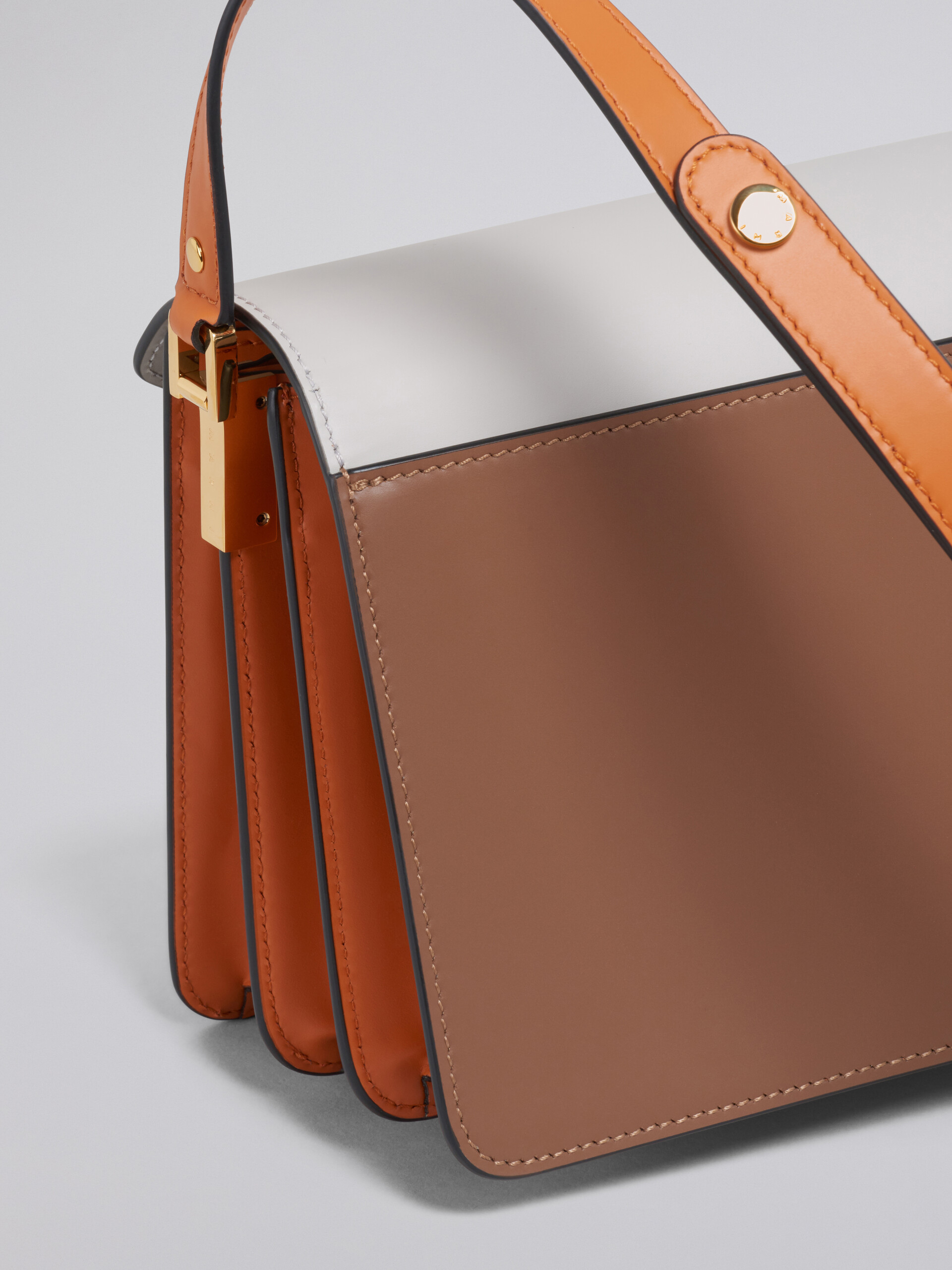 TRUNK medium bag in grey brown and orange leather - Shoulder Bag - Image 4