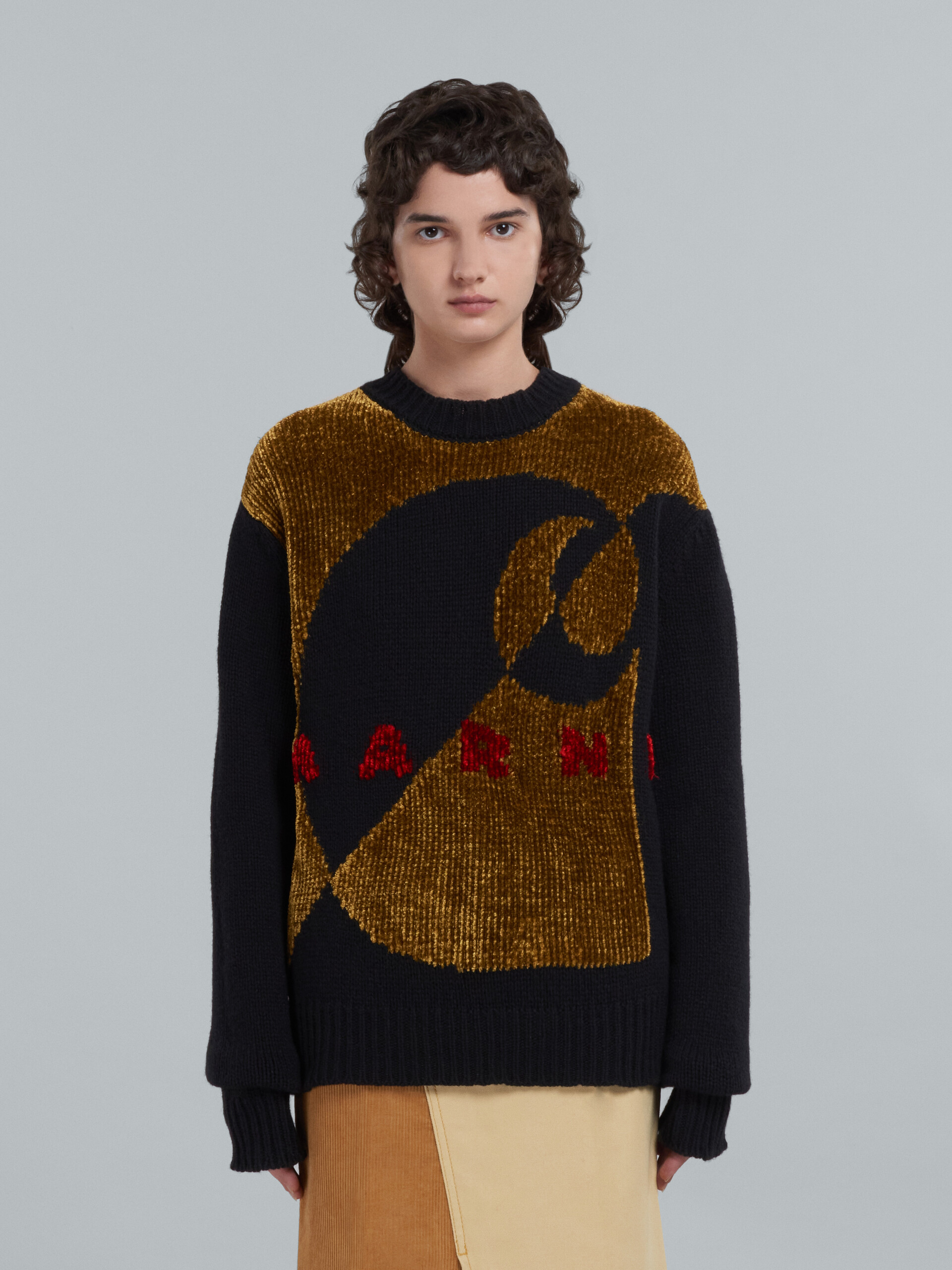 MARNI x CARHARTT WIP - Jersey de cuello redondo de lana negra y chenilla con logotipo - jerseys - Image 2