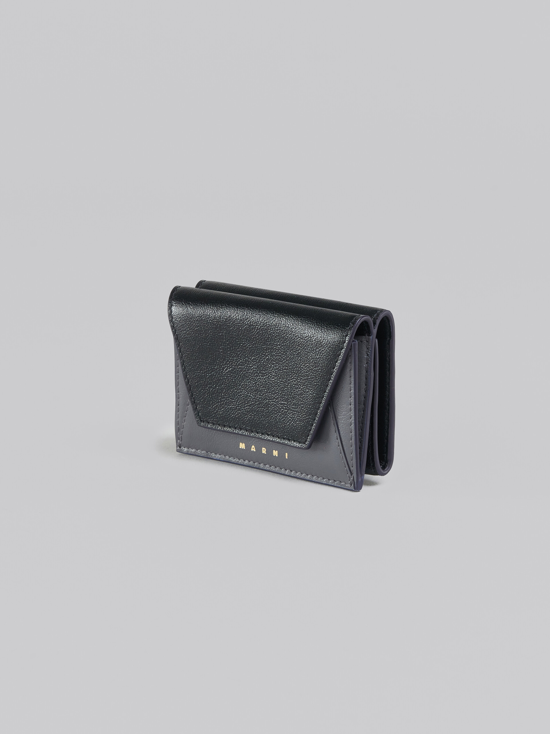 グレー、ブラックレザー製三つ折りウォレット | Marni