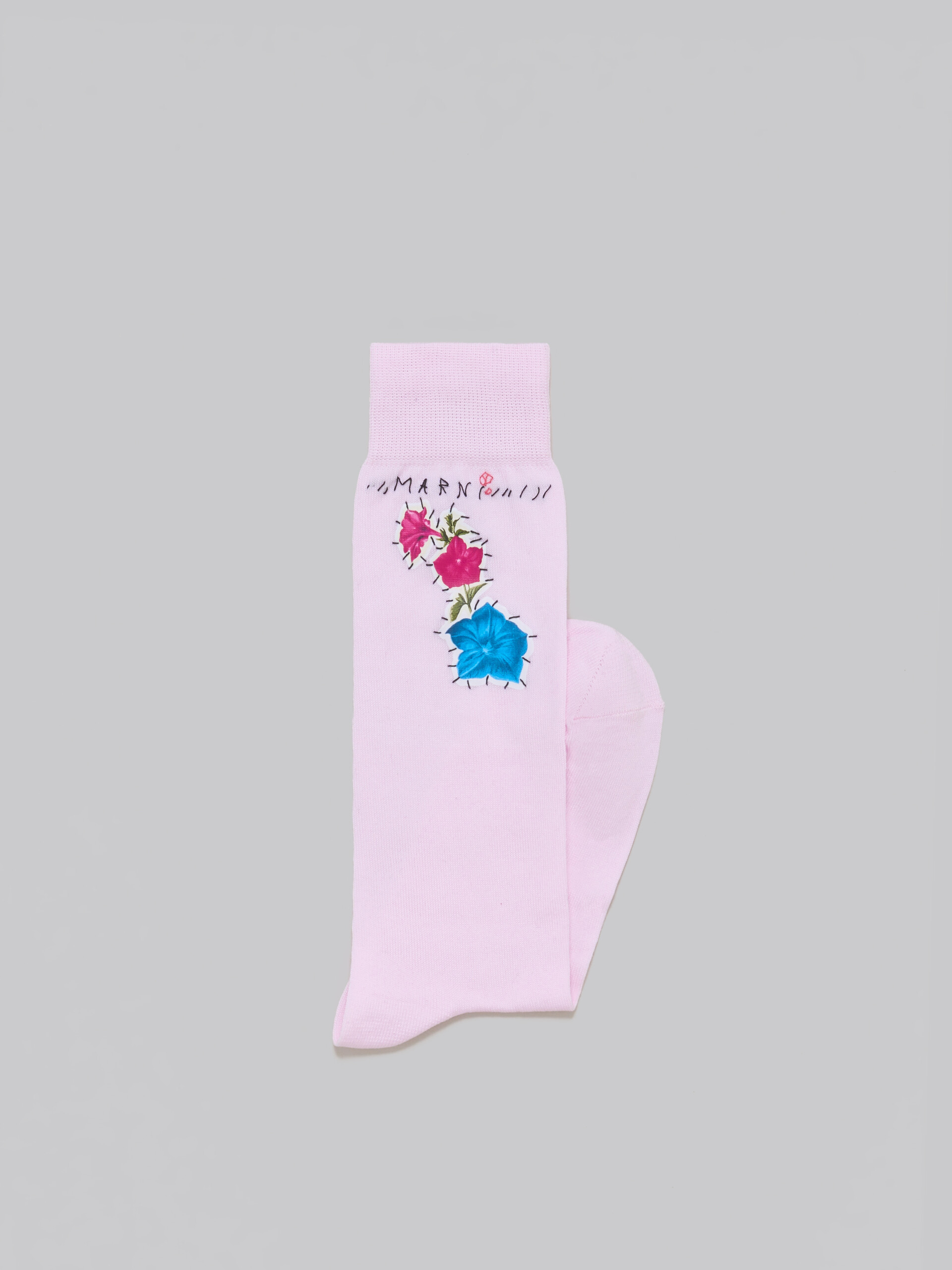 Pink cotton socks with flower patches - Socks - Image 2