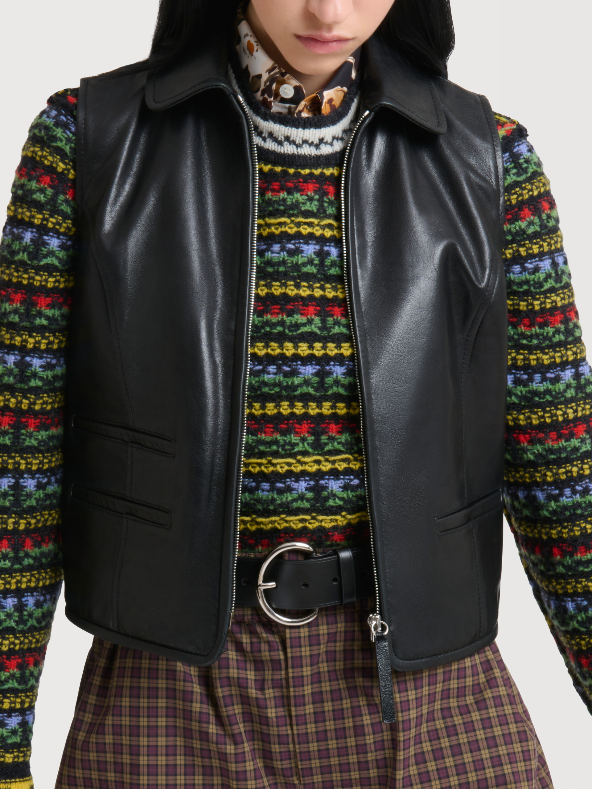 Black leather zip-through vest - Waistcoat - Image 5