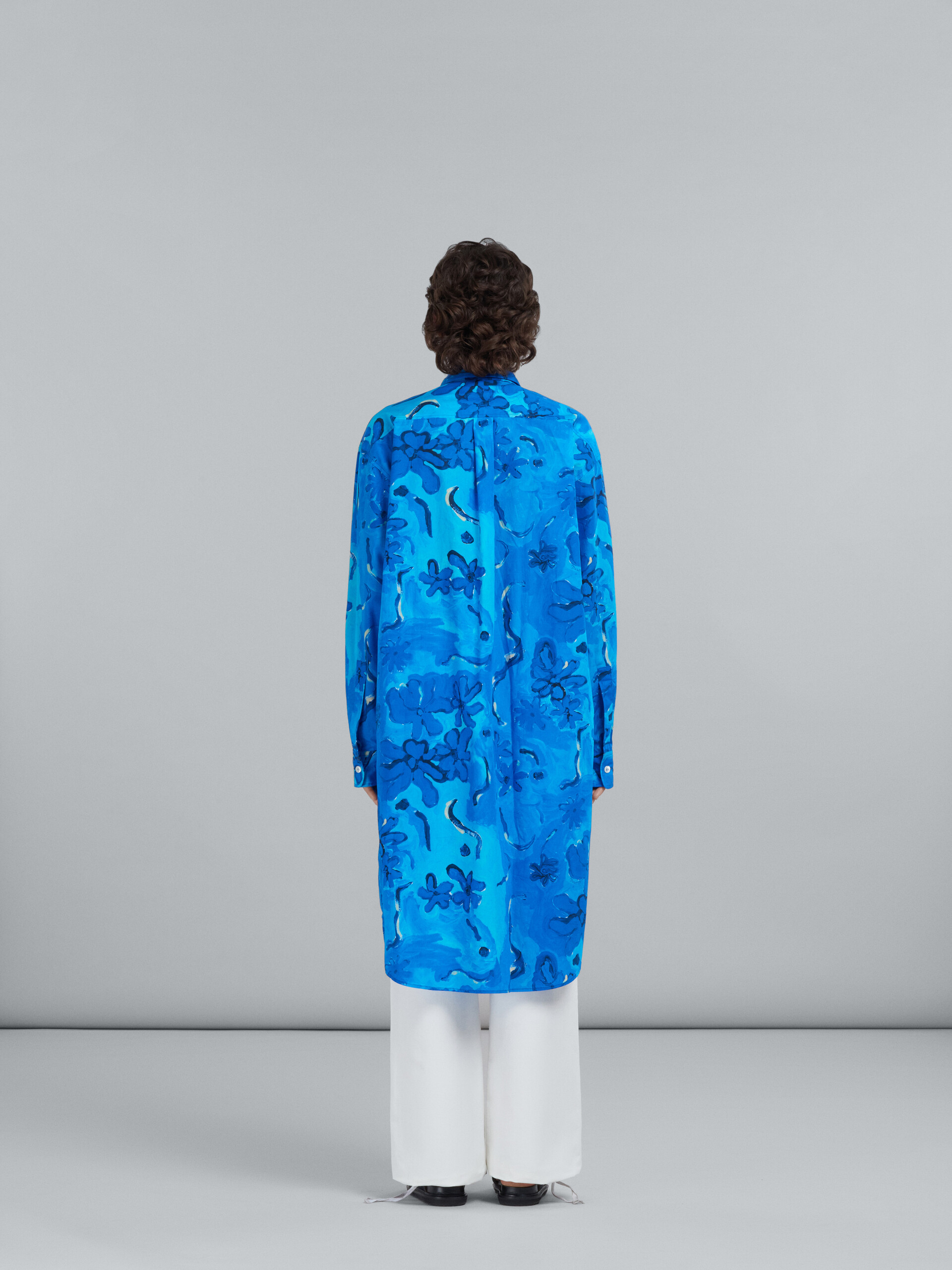 Printed blue poplin shirt dress - Dresses - Image 3