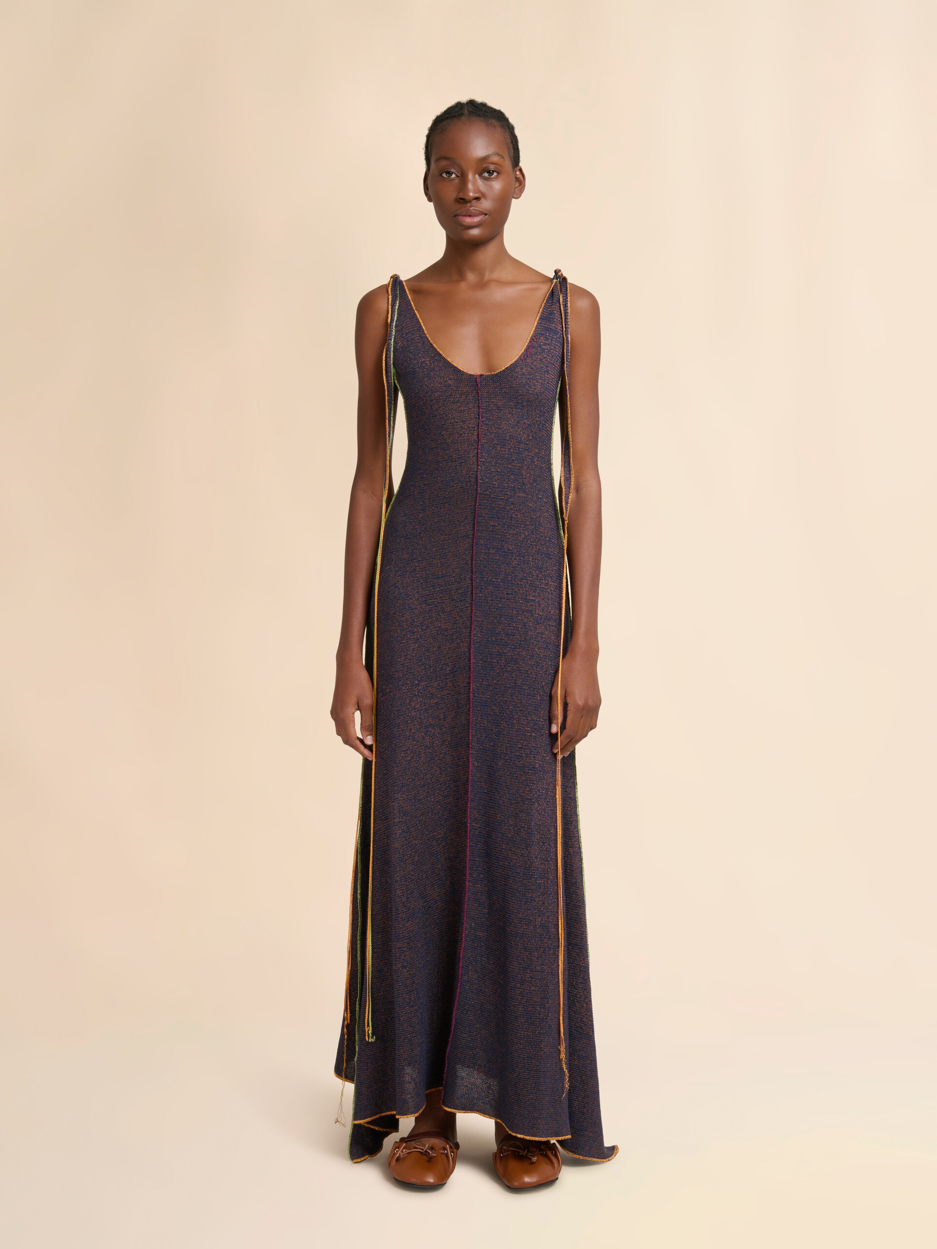 Blue linen-viscose dress with colourful edges - Dresses - Image 2