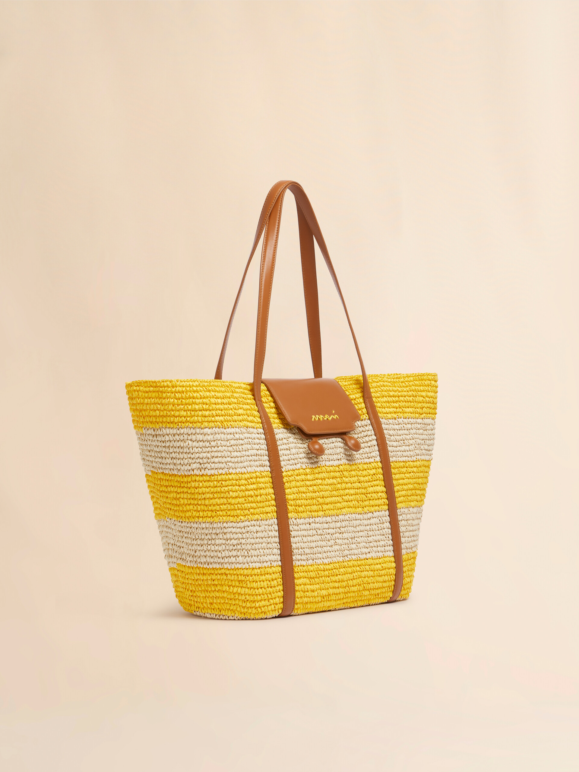 Medium yellow stripe raffia-effect Trunkaroo beach bag - Shopping Bags - Image 6