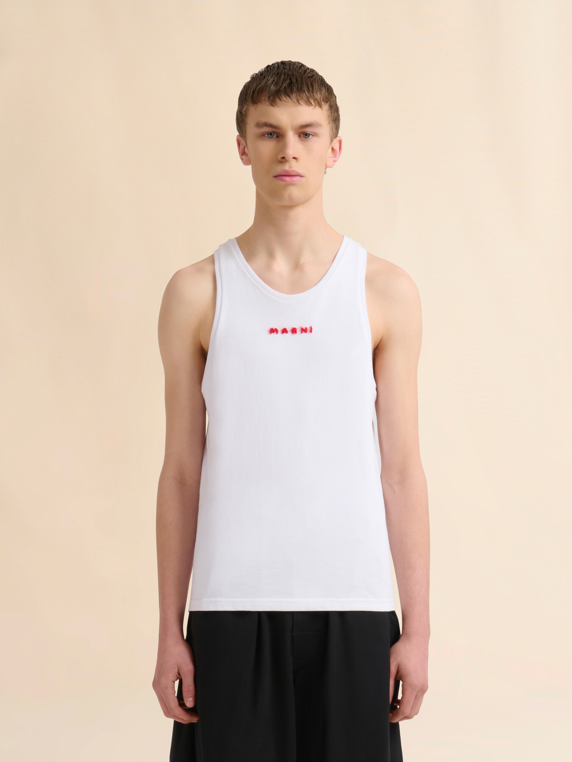Black cotton tank top with mohair embroidery - Shirts - Image 2