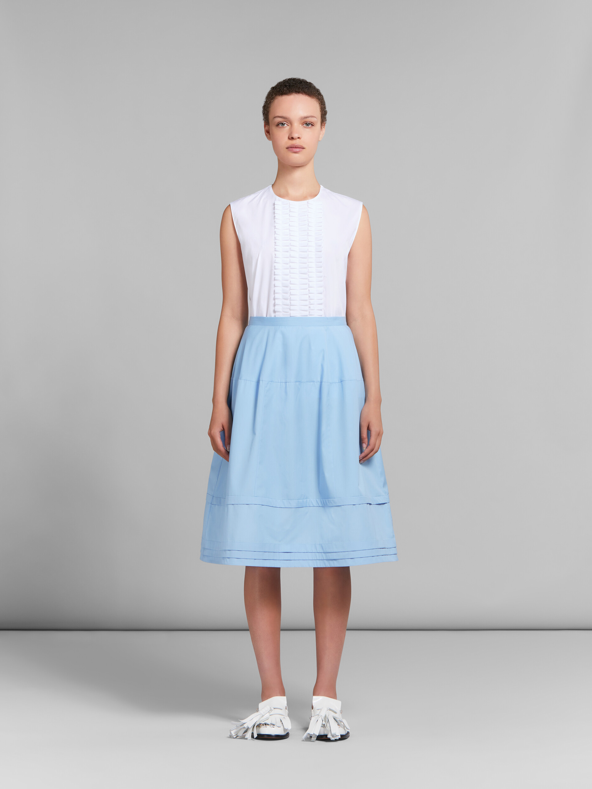 Light blue poplin flared midi skirt - Skirts - Image 2