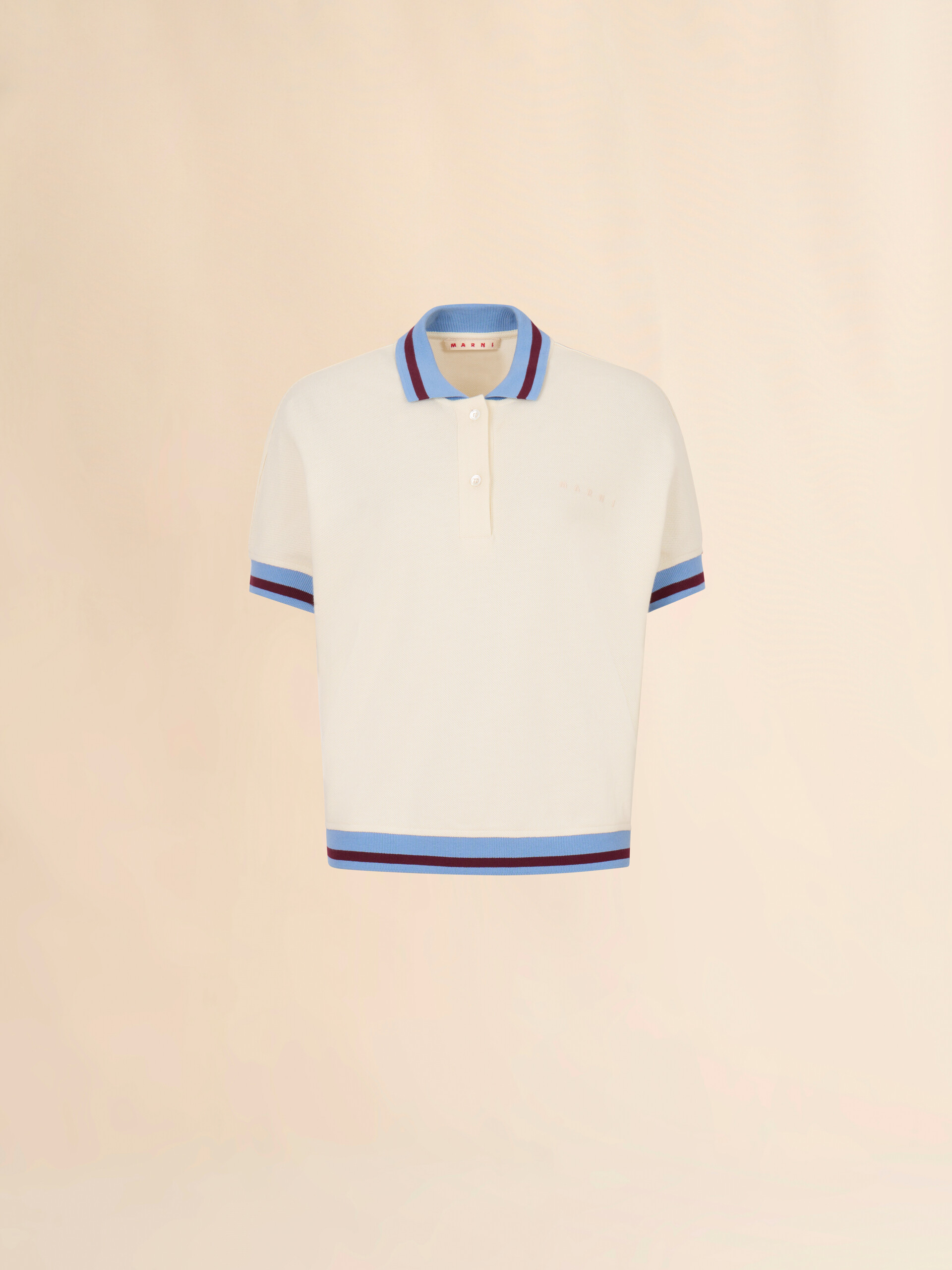 Cream piqué short-sleeved polo shirt - T-shirts - Image 1