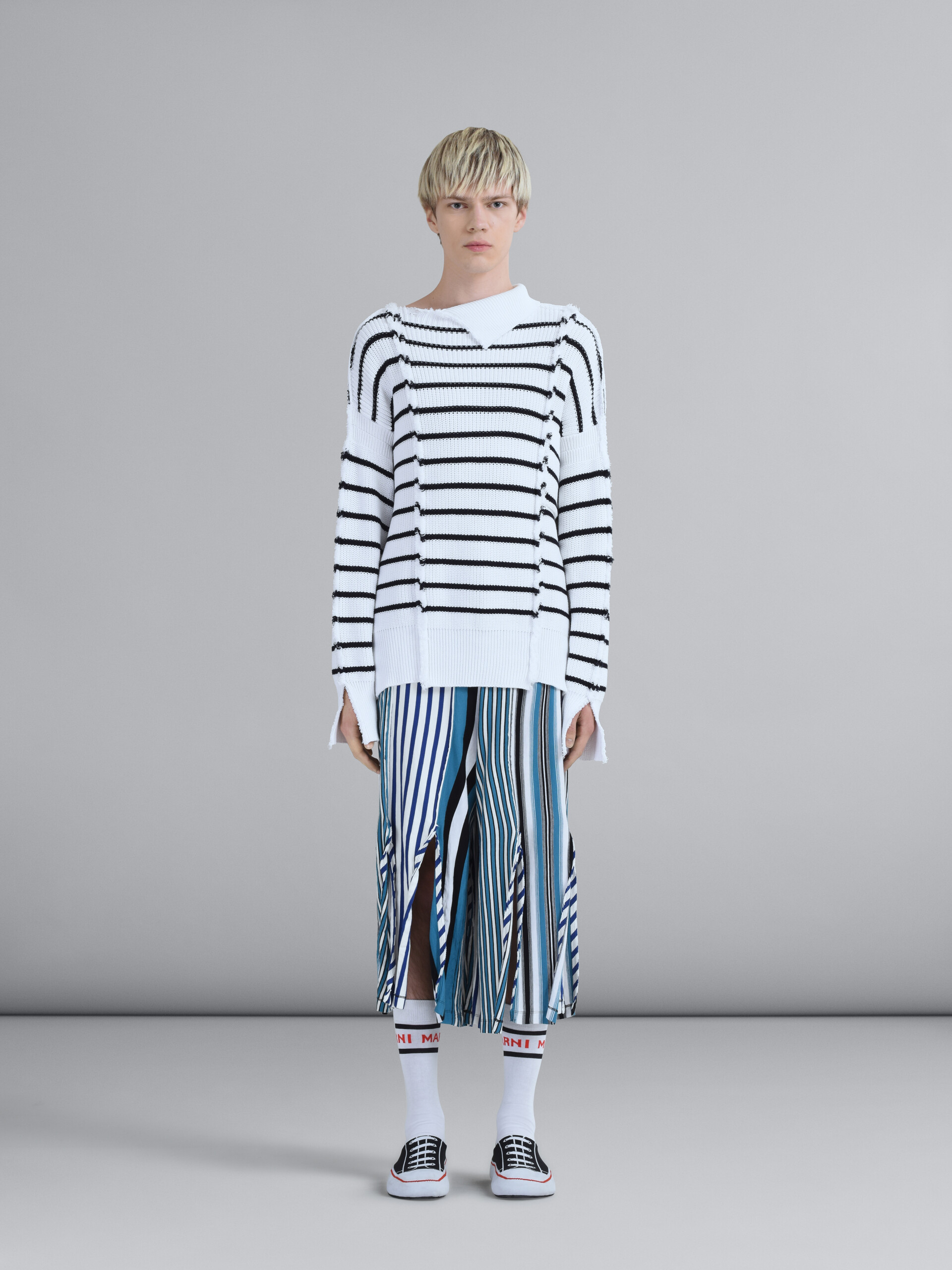 Compact striped jersey cropped pants - Pants - Image 2