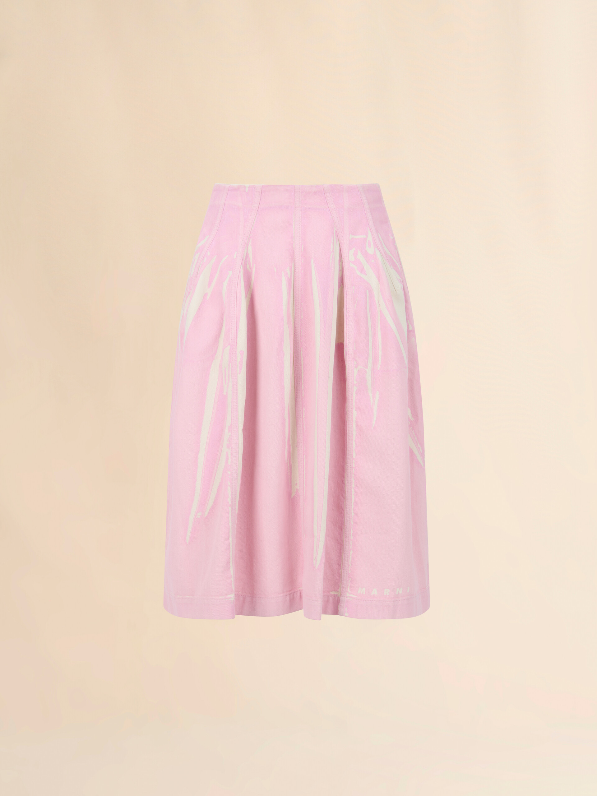 Blue screen-printed denim flared skirt - Skirts - Image 1