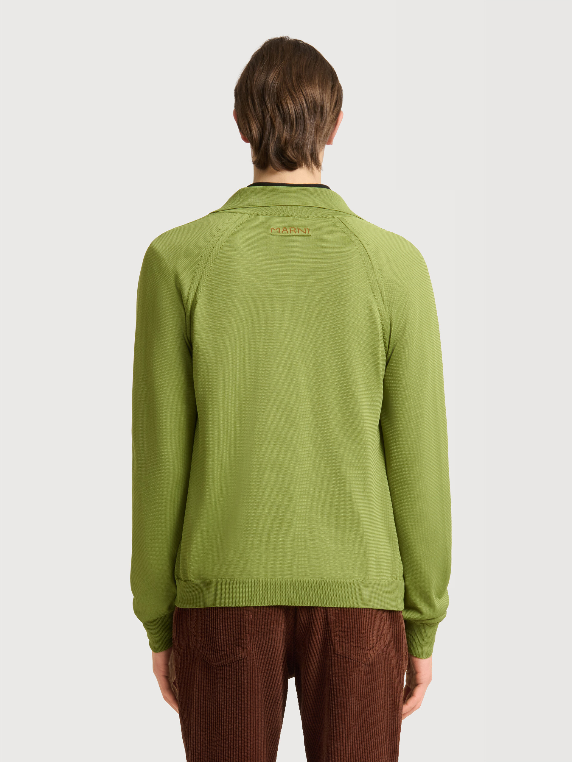 Green techno knit cardigan with polo collar - Pullovers - Image 4