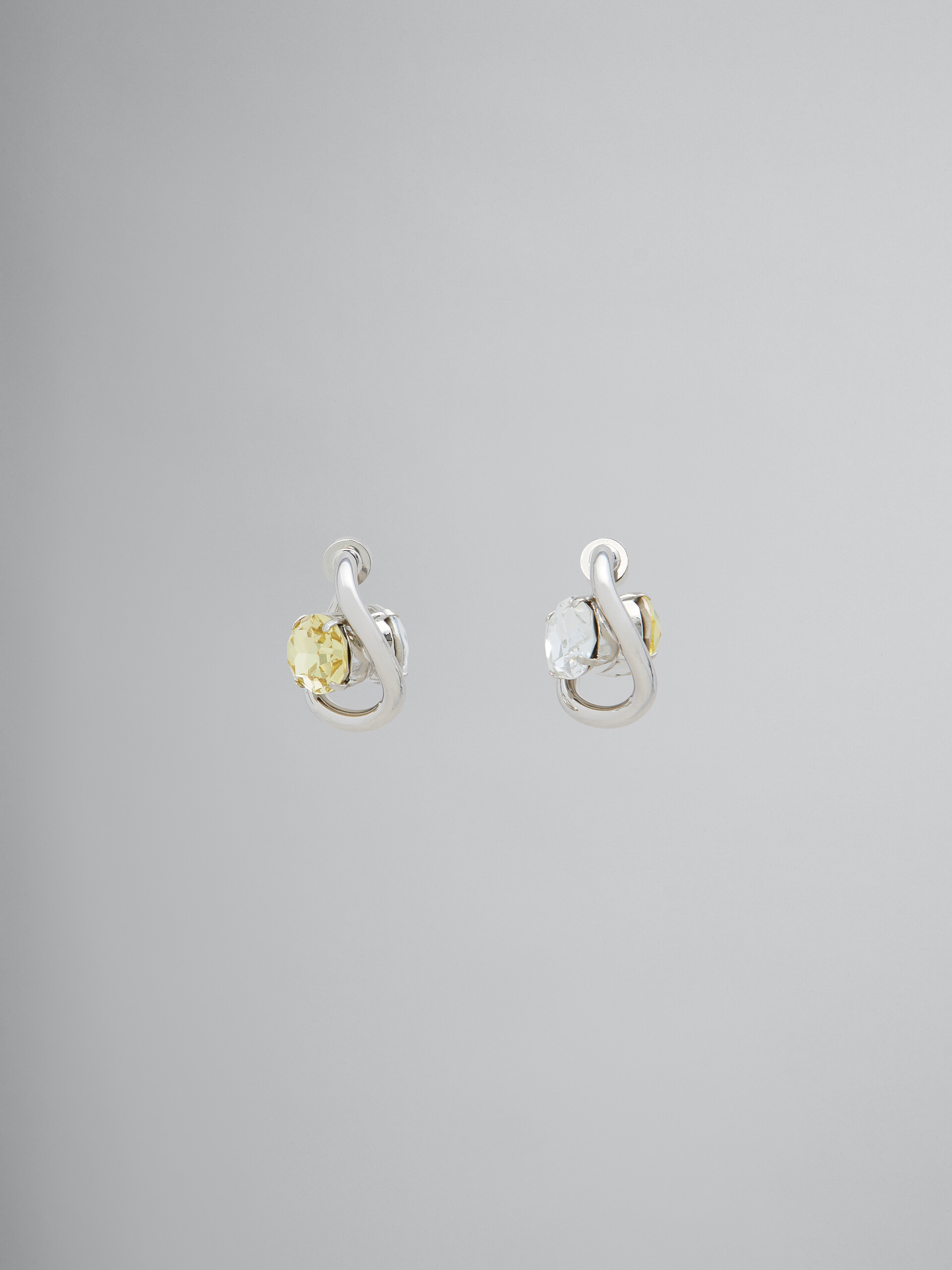 Clear and yellow rhinestone twisted hoop earrings - Earrings - Image 1