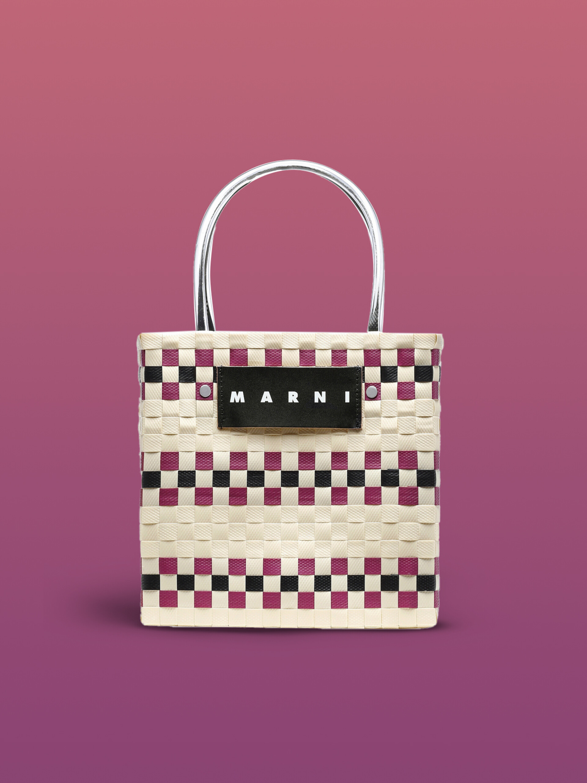 MARNI MARKET BASKET bag in multicolor beige stripe woven material Marni
