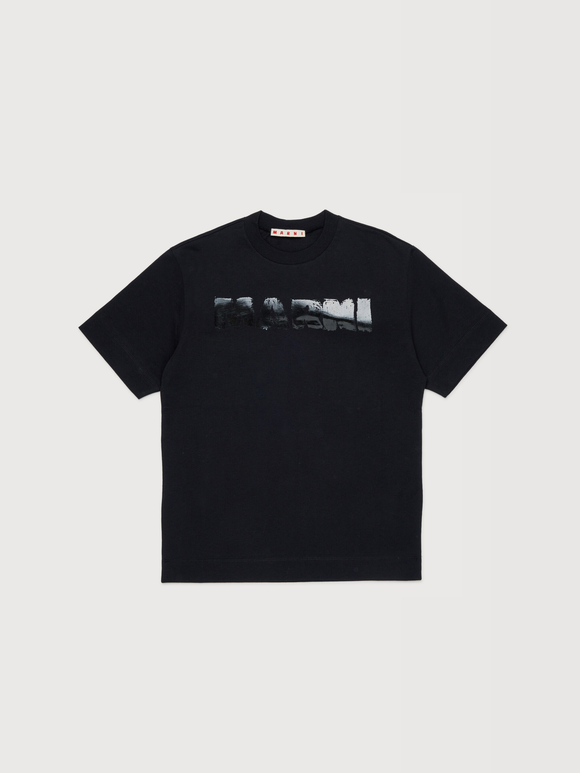 Black cotton T-shirt with shiny Marni logo - T-shirts - Image 1