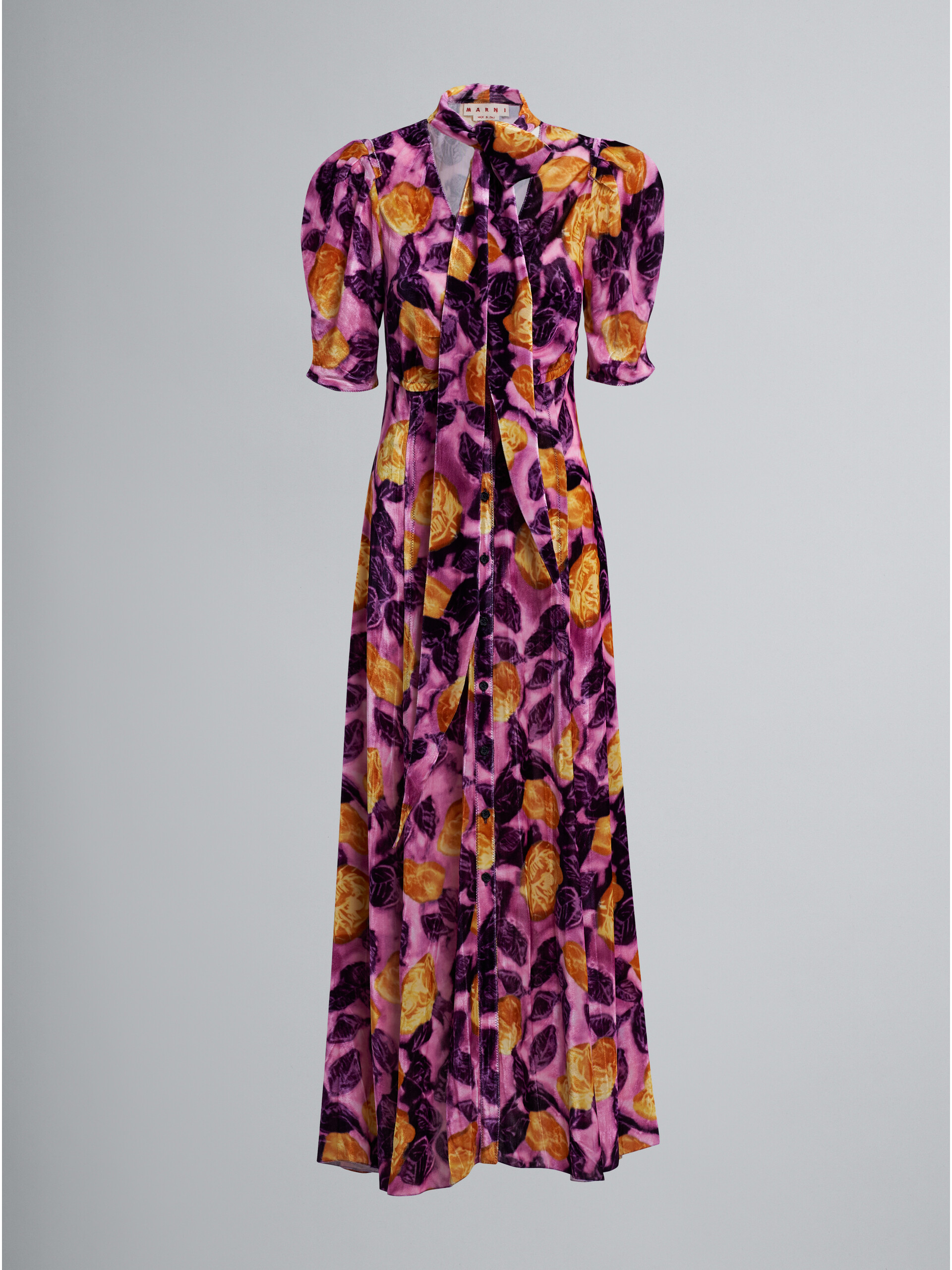 Morning Blossomプリント、フルイドなラインのベルベットドレス - ドレス - Image 1