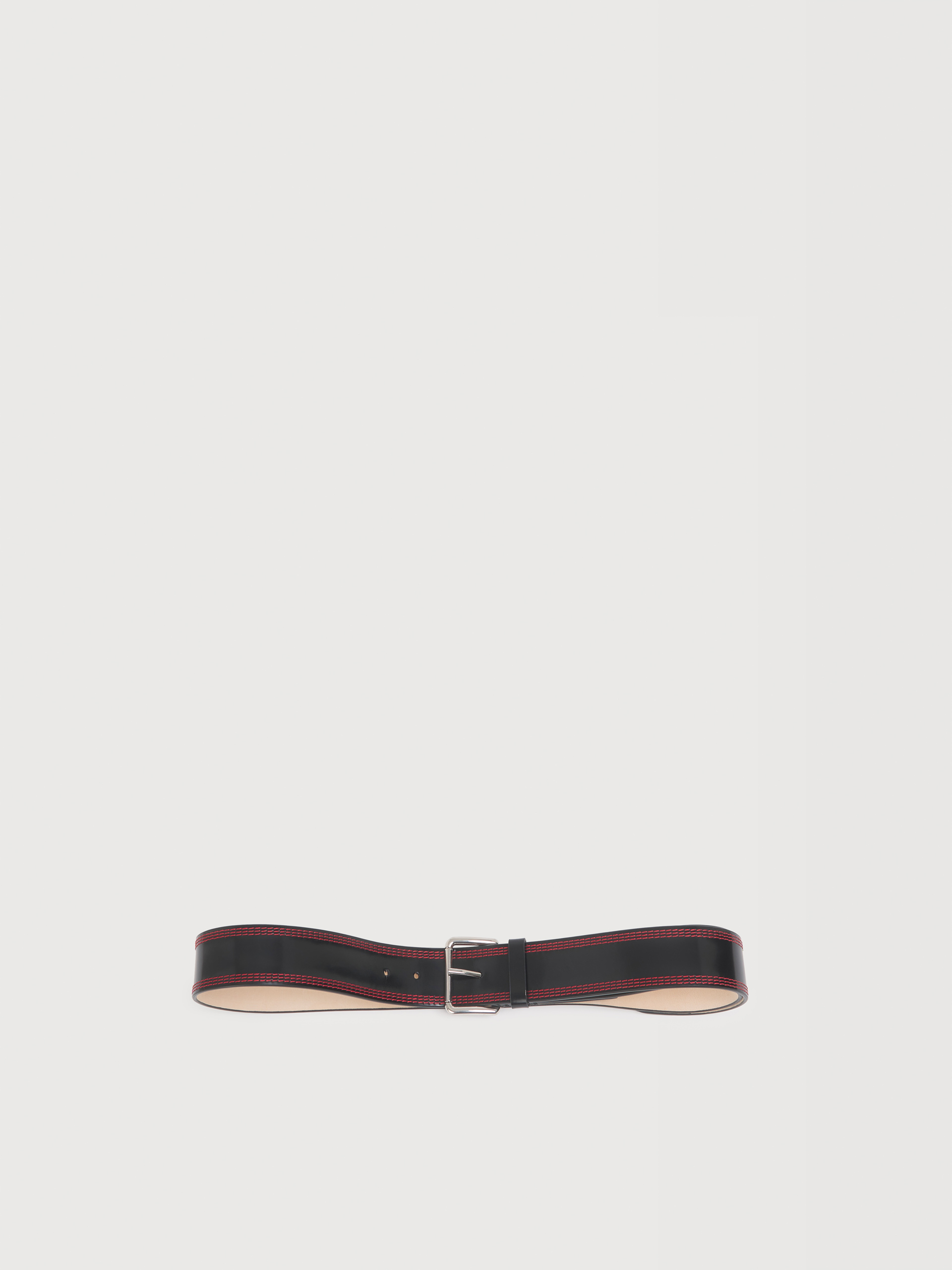 Black leather belt with triple stitching - Belts - Image 1