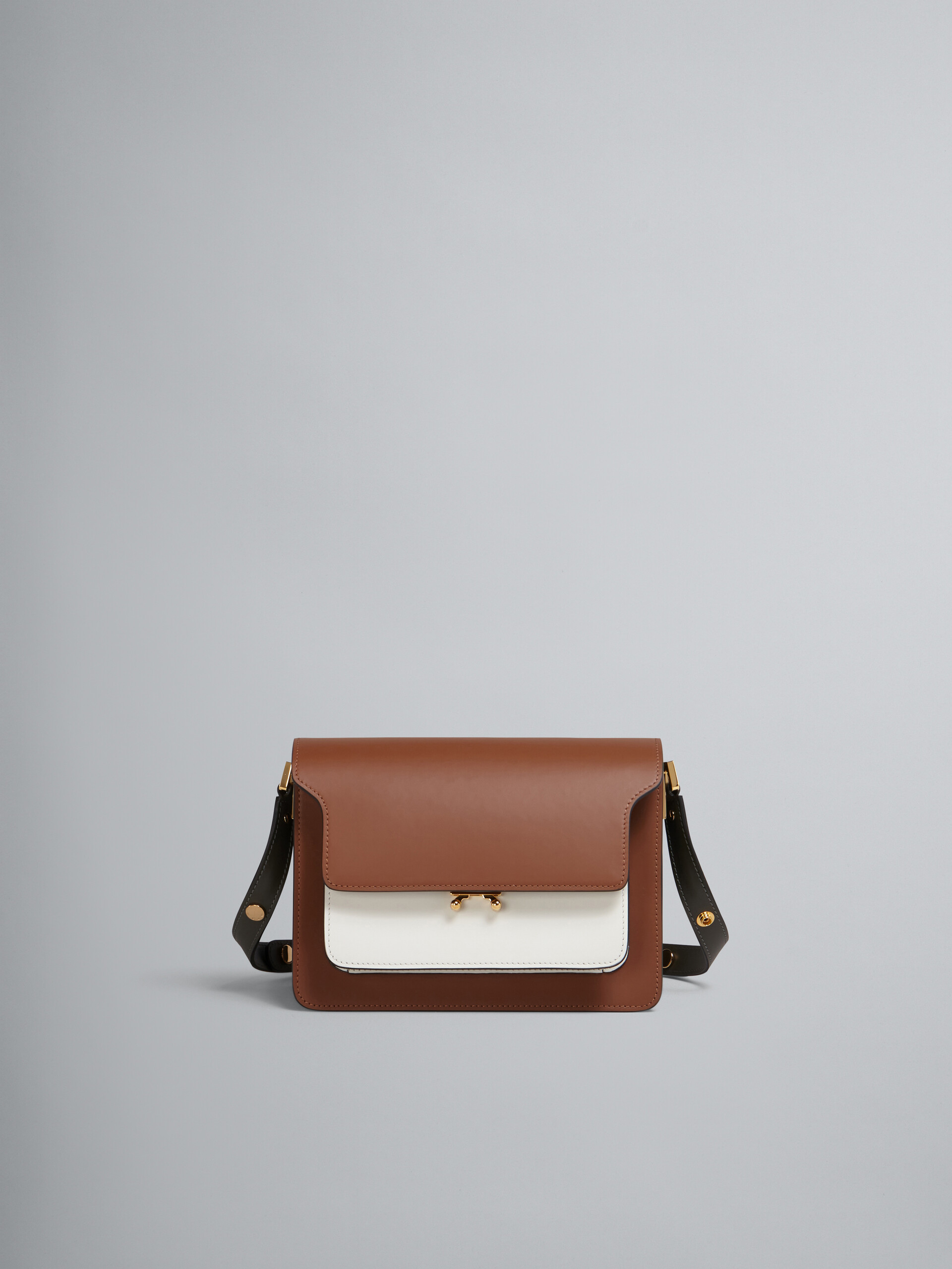 TRUNK media bag in brown white and green leather