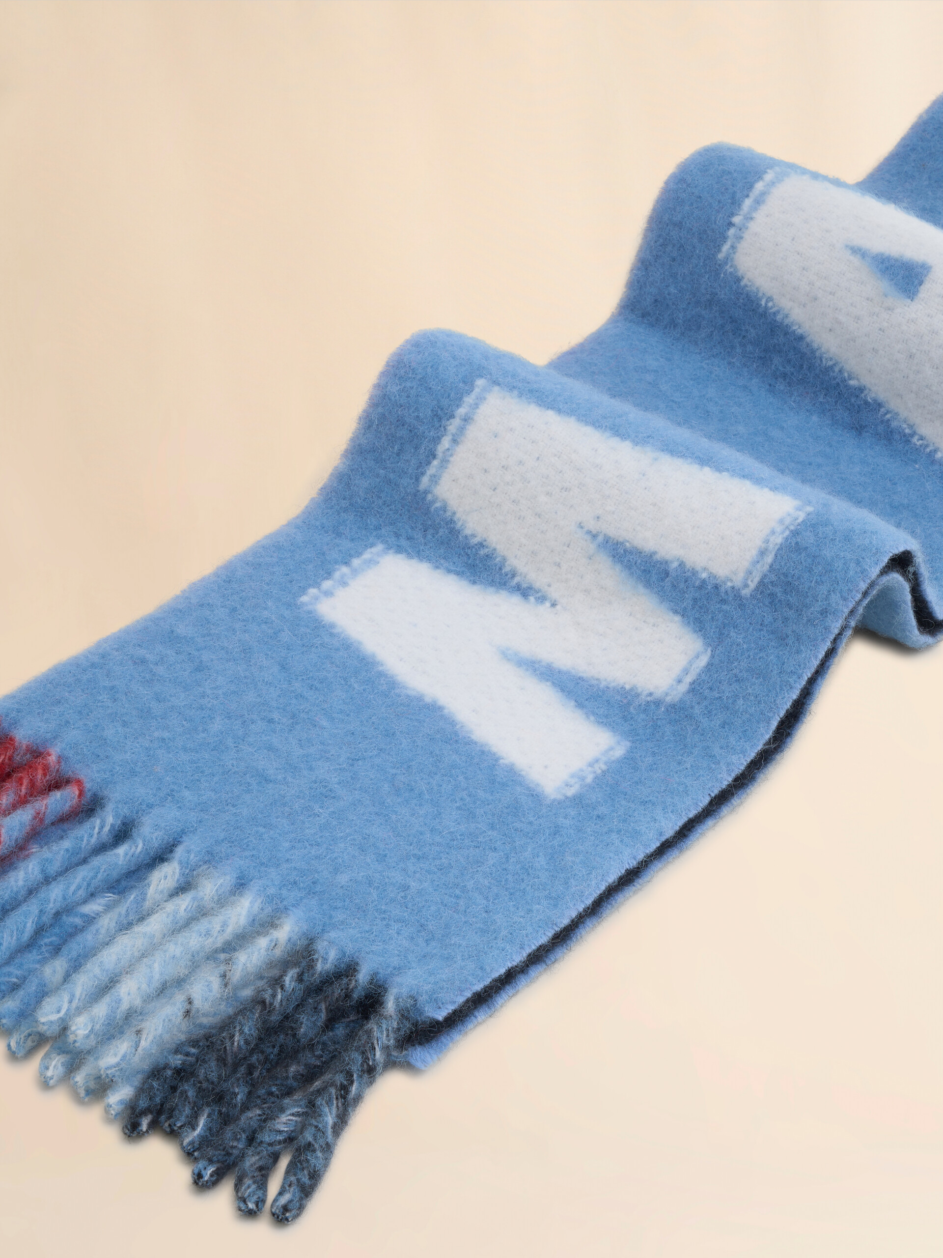 Light blue mohair and wool scarf with maxi logo - Scarves - Image 3