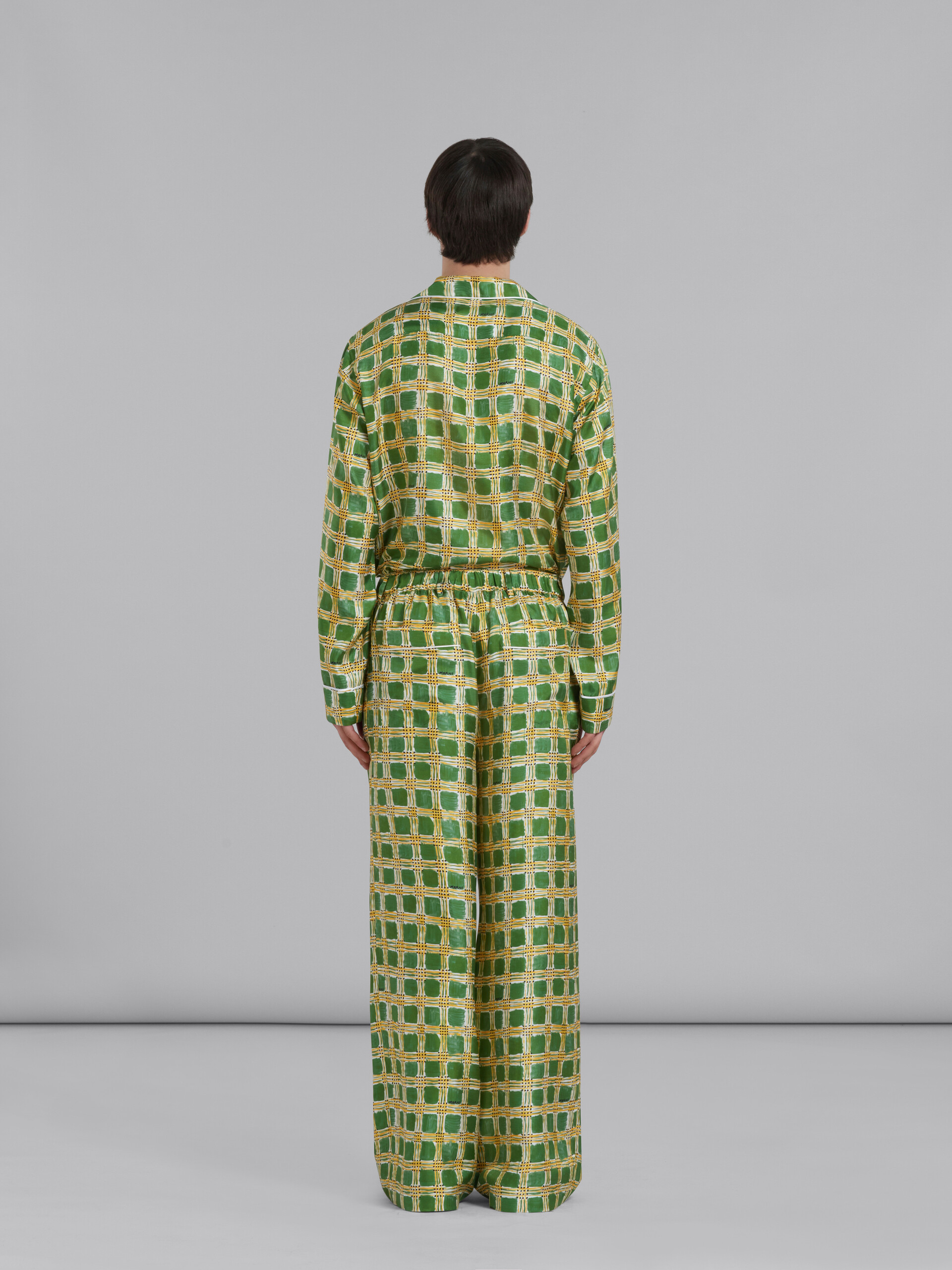 Green silk twill trousers with Check Fields print - Pants - Image 3