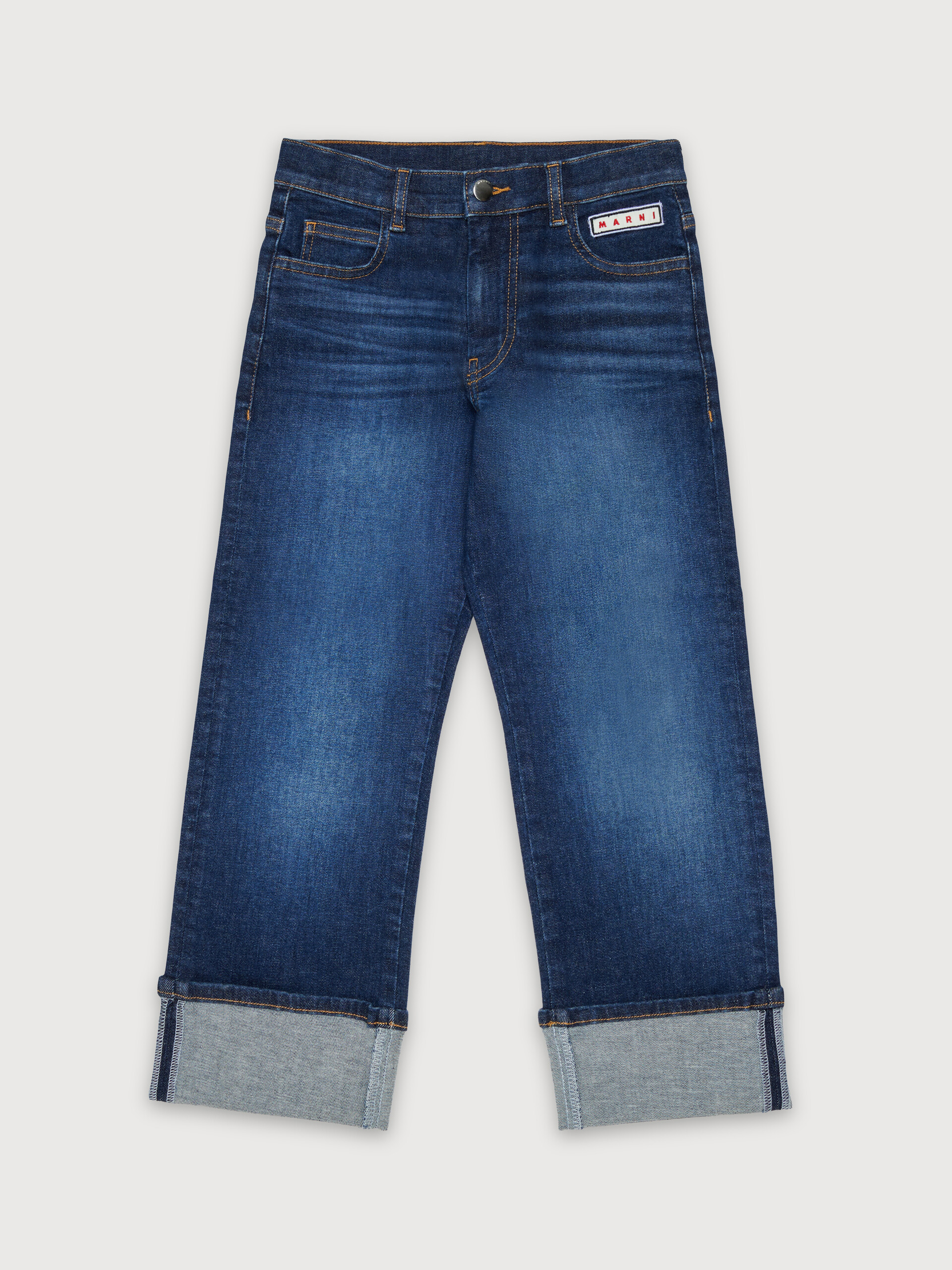 Dark blue stretch cotton jeans with turn-ups - Pants - Image 1
