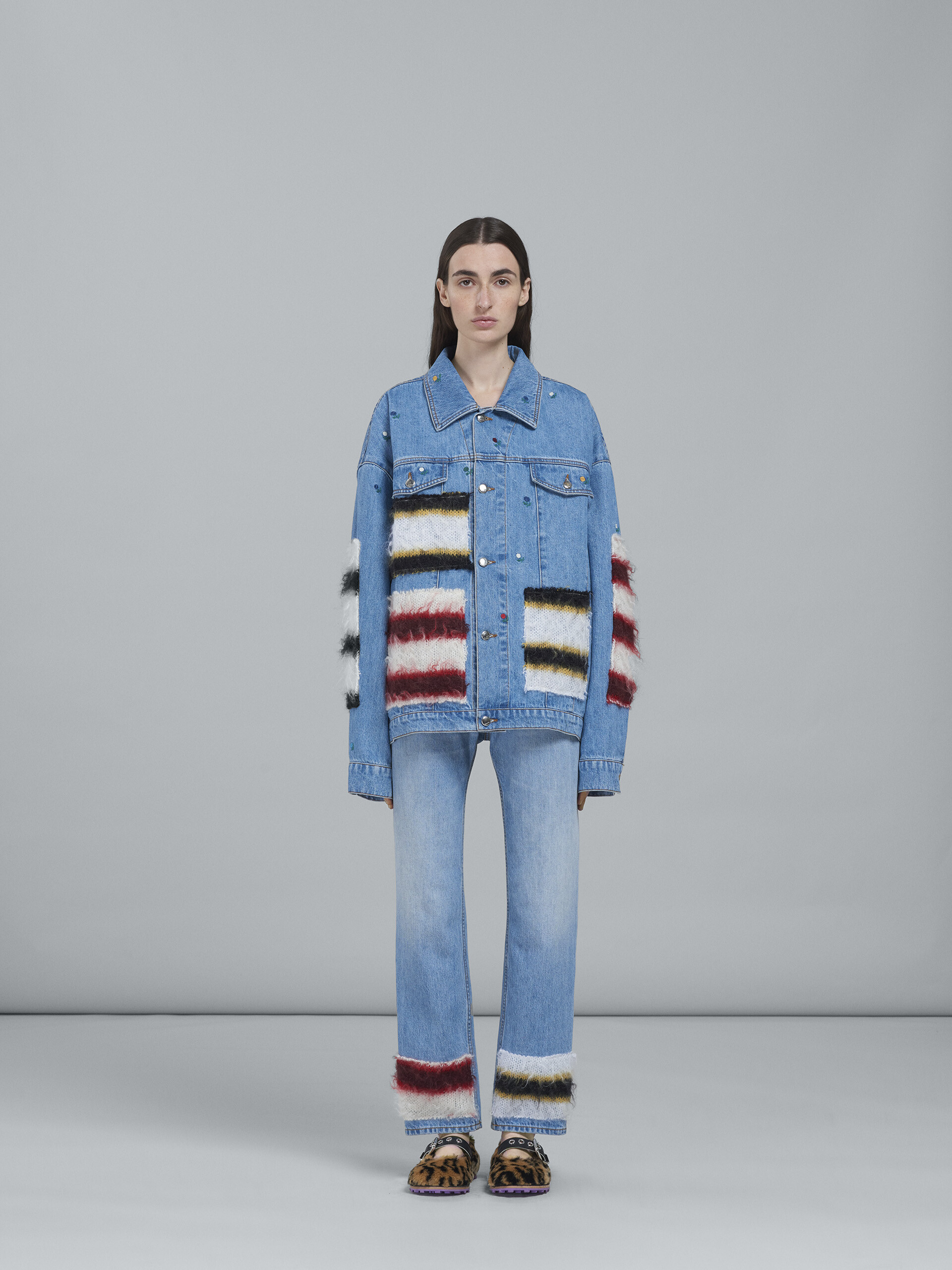 Mohair and denim cropped trousers