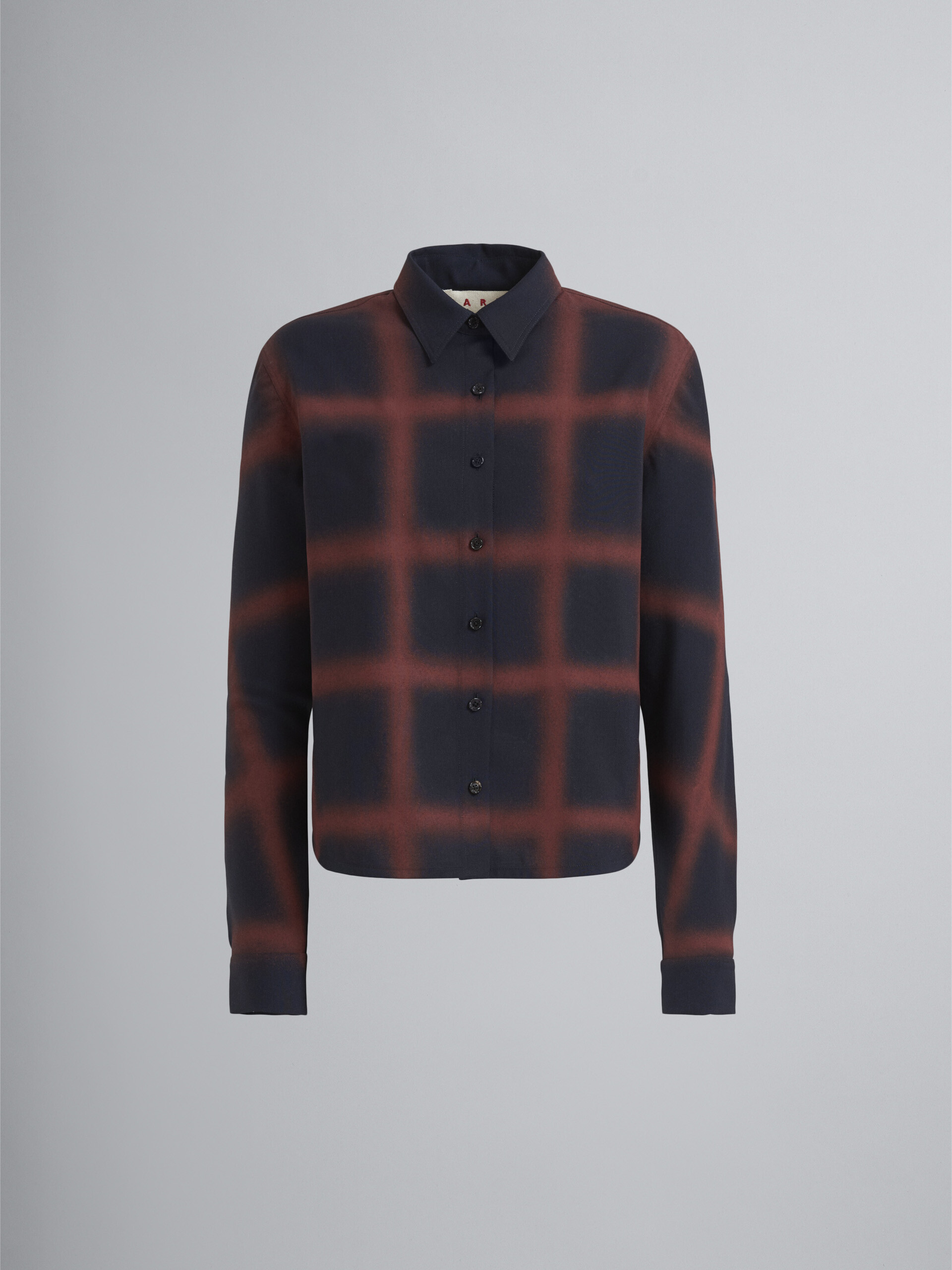 Wool shirt with sprayed front check motif - Shirts - Image 1