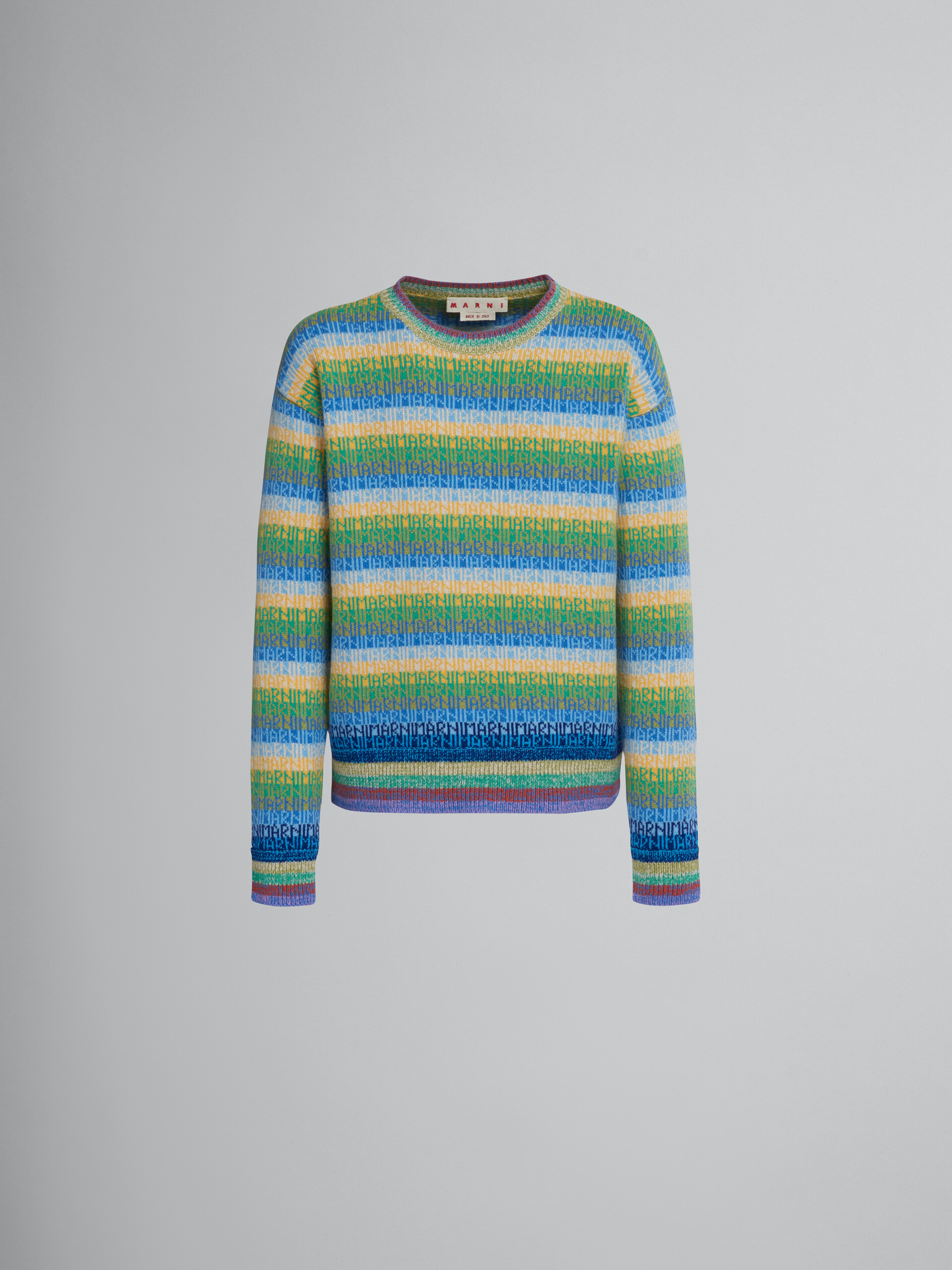 Wool top with multicolour stripes and jacquard logo - Pullovers - Image 1