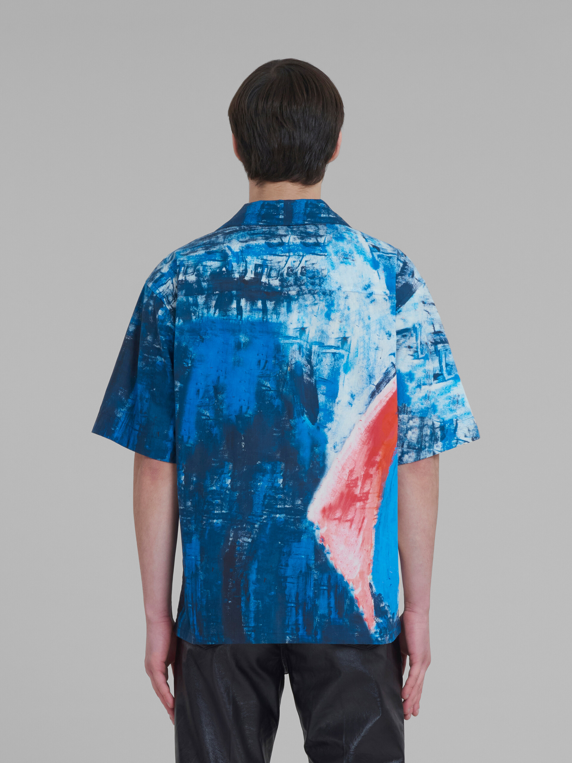 Blue cotton bowling shirt with Rainbow print - Shirts - Image 3