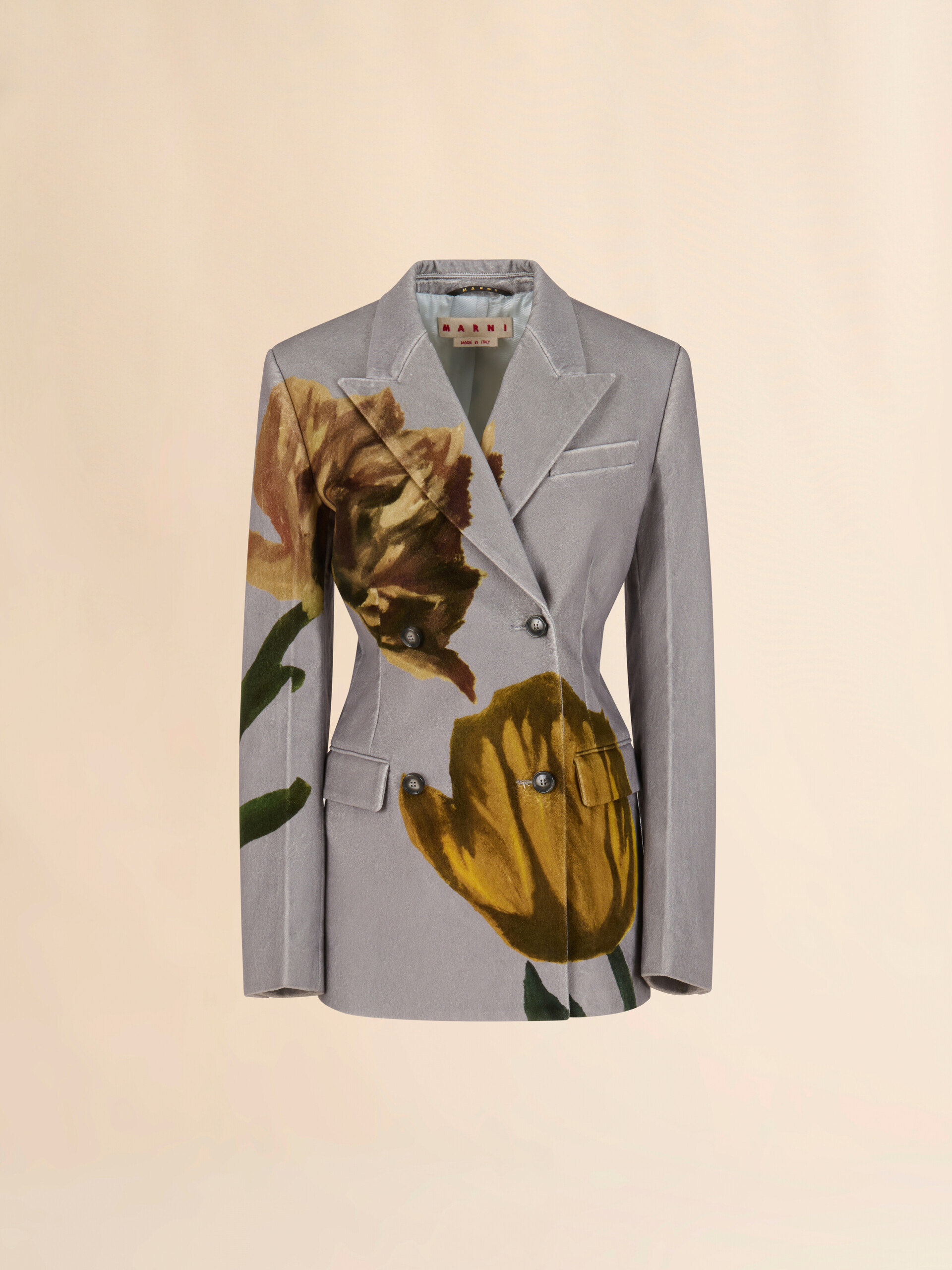 Grey velvet blazer with tulip print - Jackets - Image 1