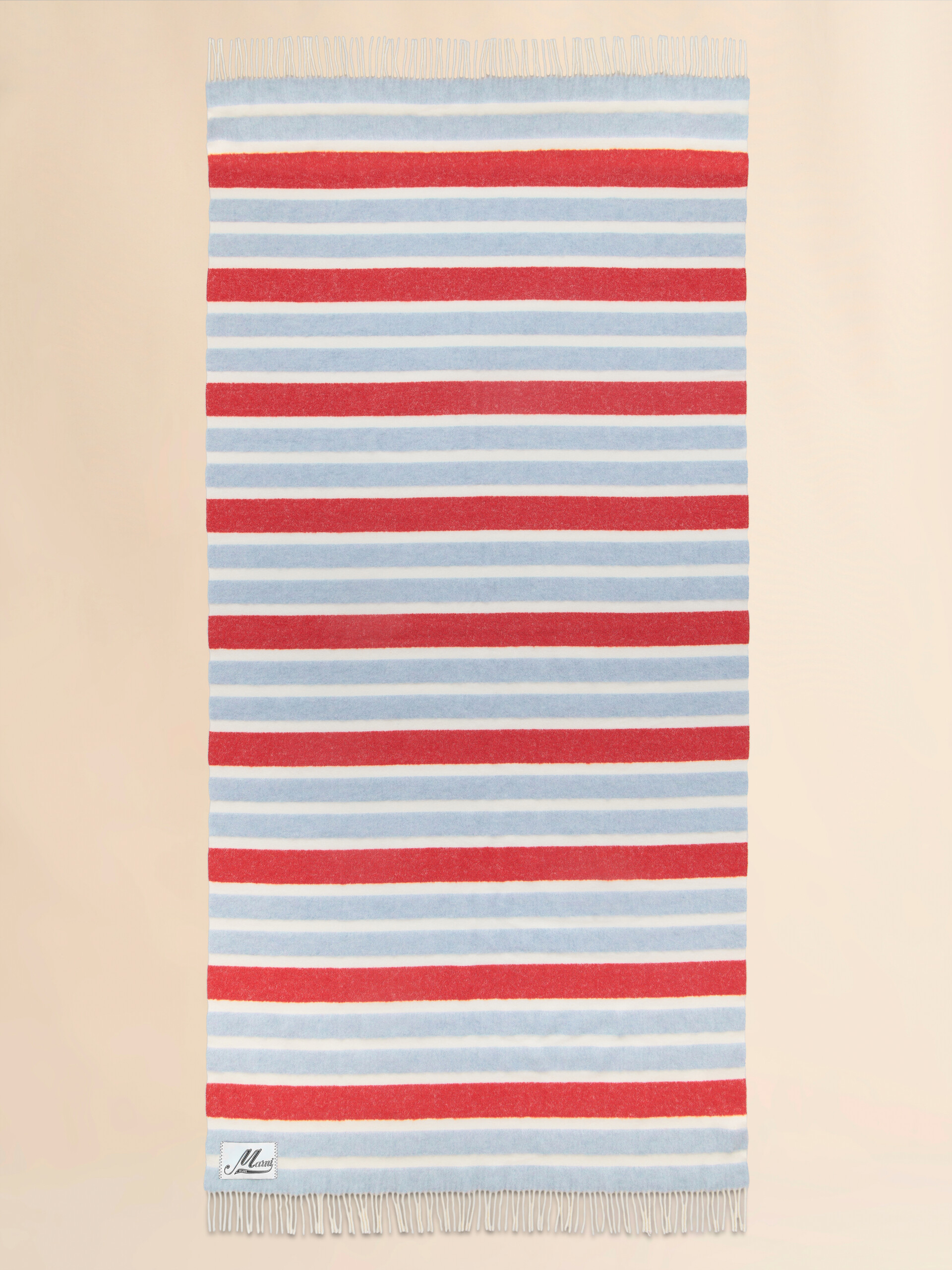 Plaid rayé rouge et bleu clair en laine et alpaga - Autres accessoires - Image 1