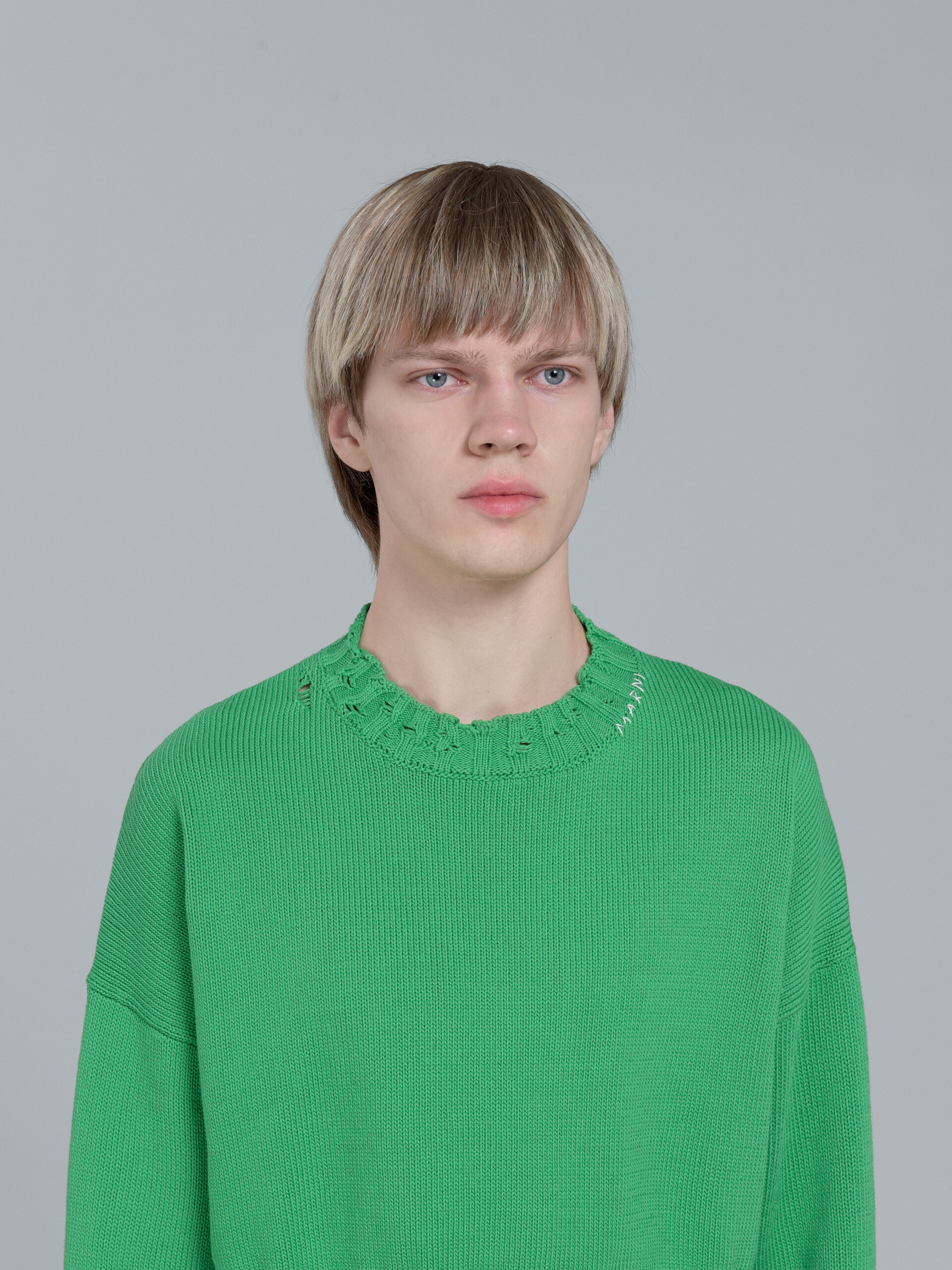 Green cotton crewneck sweater - Pullovers - Image 4