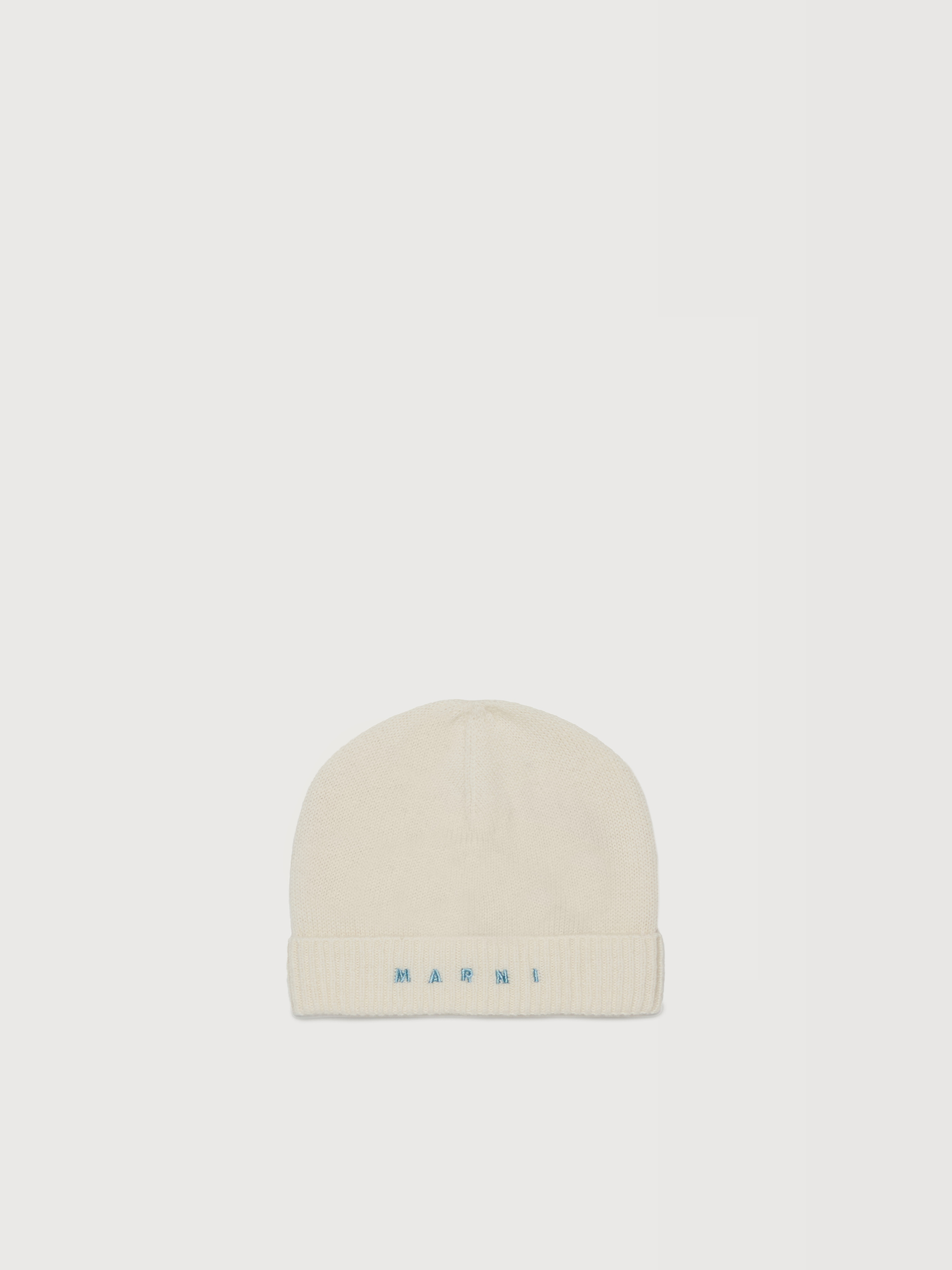 Beige cashmere blend beanie with embroidered Marni logo - Caps - Image 1