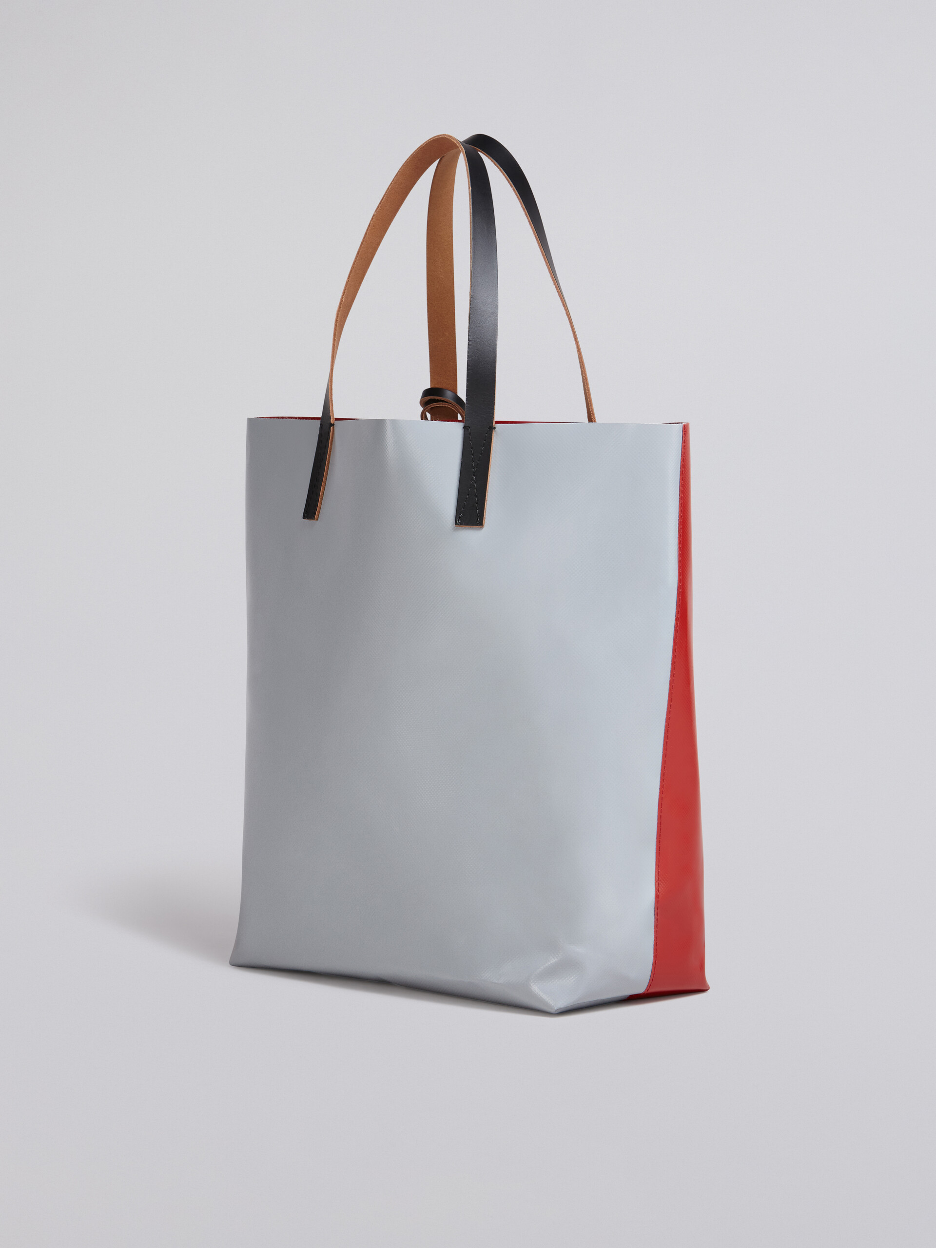 Borsa shopping in PVC rosso e grigio con manici in pelle - Borse shopping - Image 2
