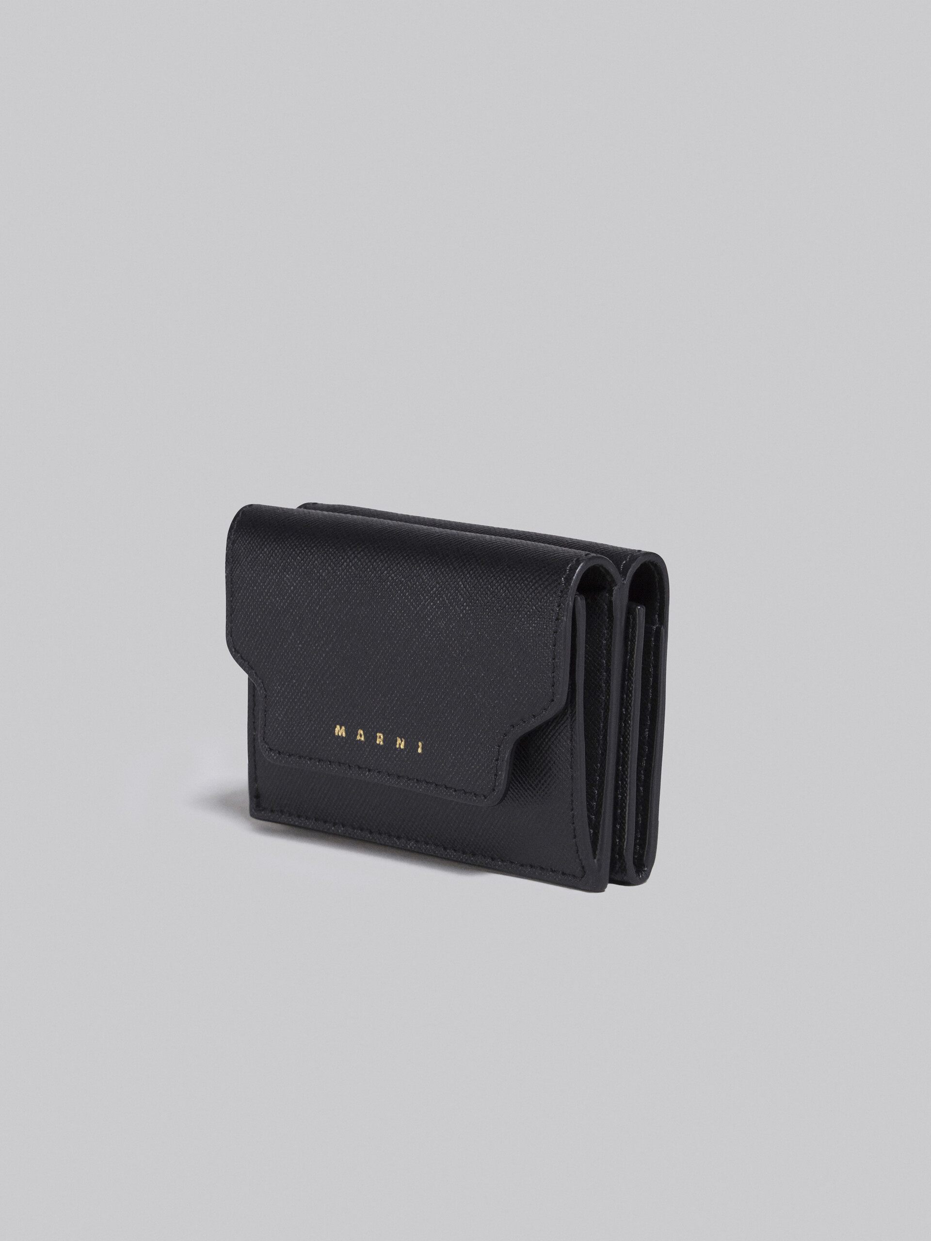 Black saffiano leather tri-fold wallet