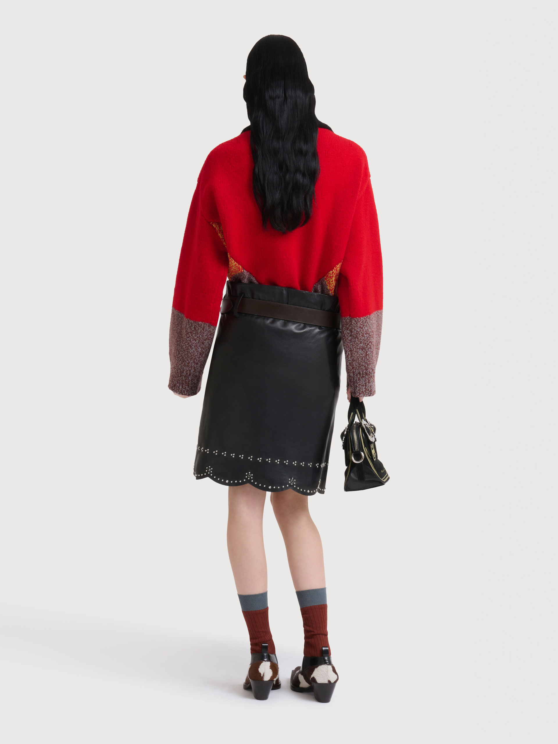 Black leather skirt with micro-studs - Skirts - Image 4