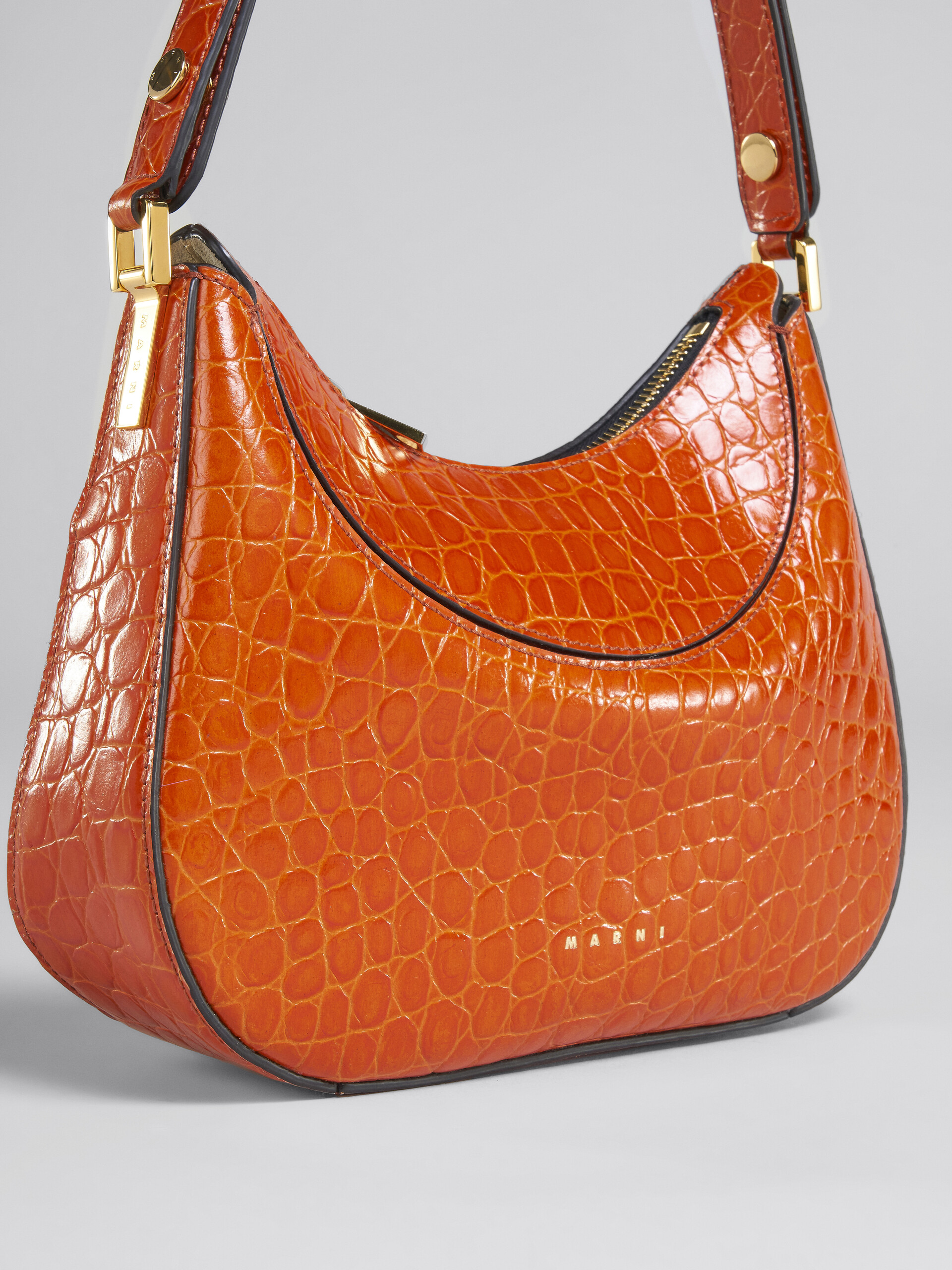 Milano Mini Bag in orange croco print leather - Handbag - Image 5