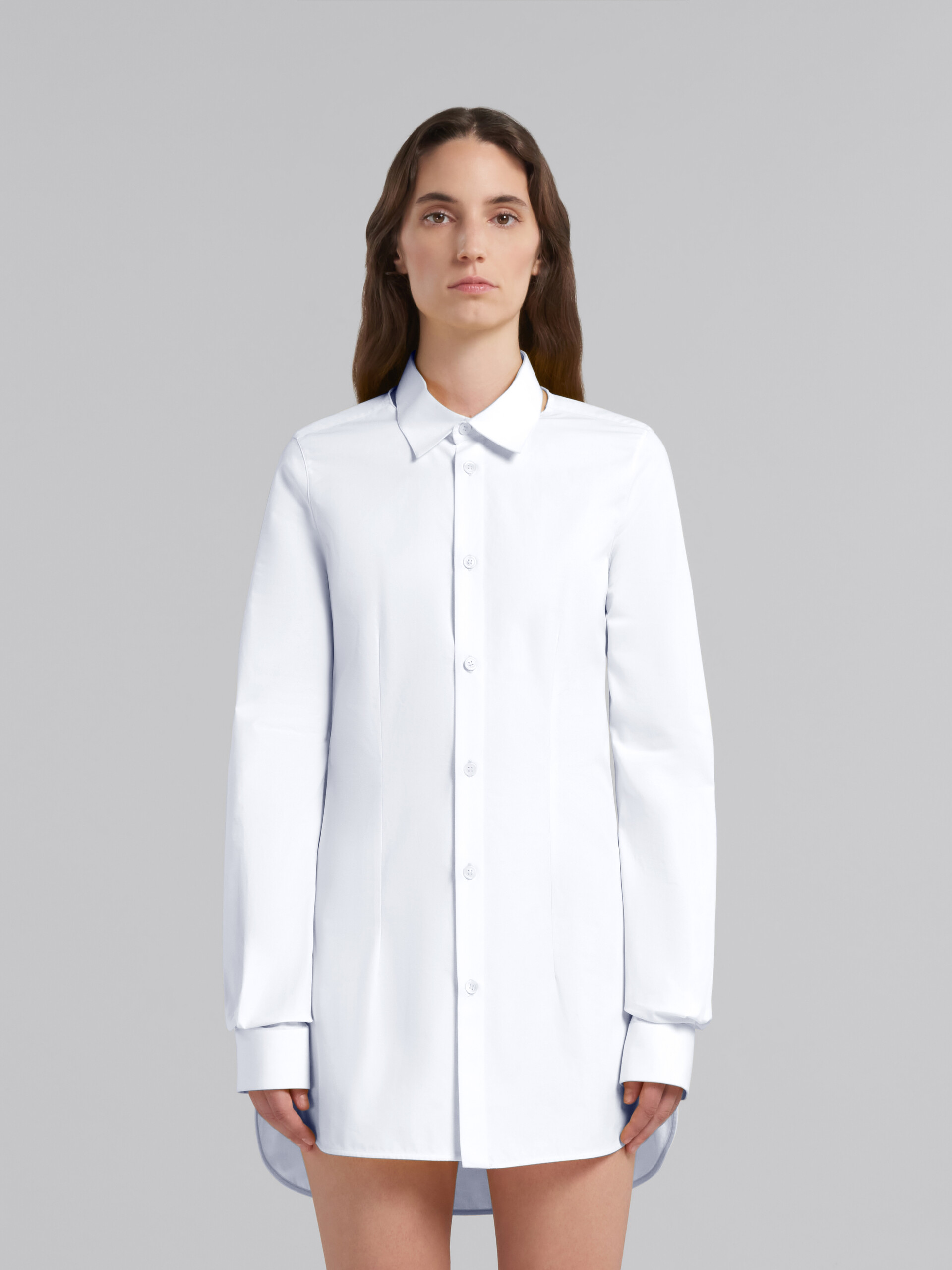 White fitted poplin shirt with balloon sleeves - Shirts - Image 2