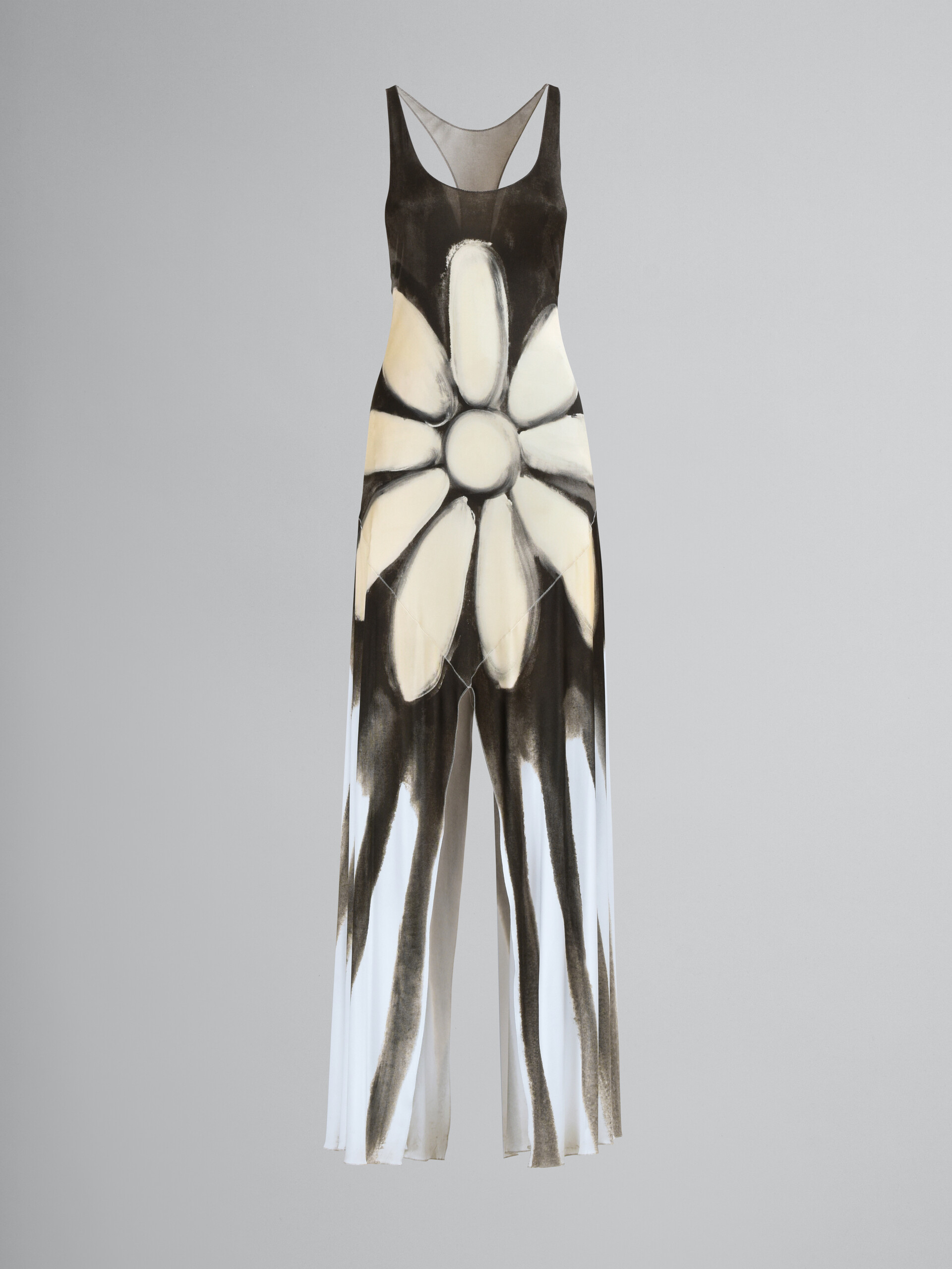 Langes Kleid aus Viskose-Jersey mit Dripping Daisy-Print - Kleider - Image 1